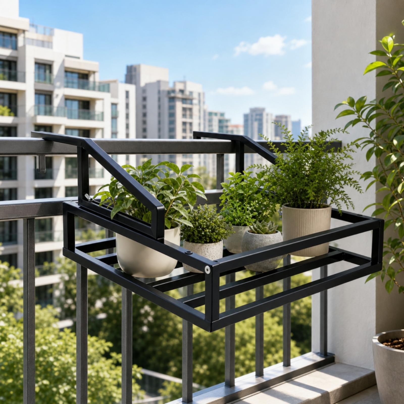 Stendino da Ringhiera Salvaspazio Scaffale da Balcone Antiruggine Portavasi Ringhiera per Famiglie, Terrazzo