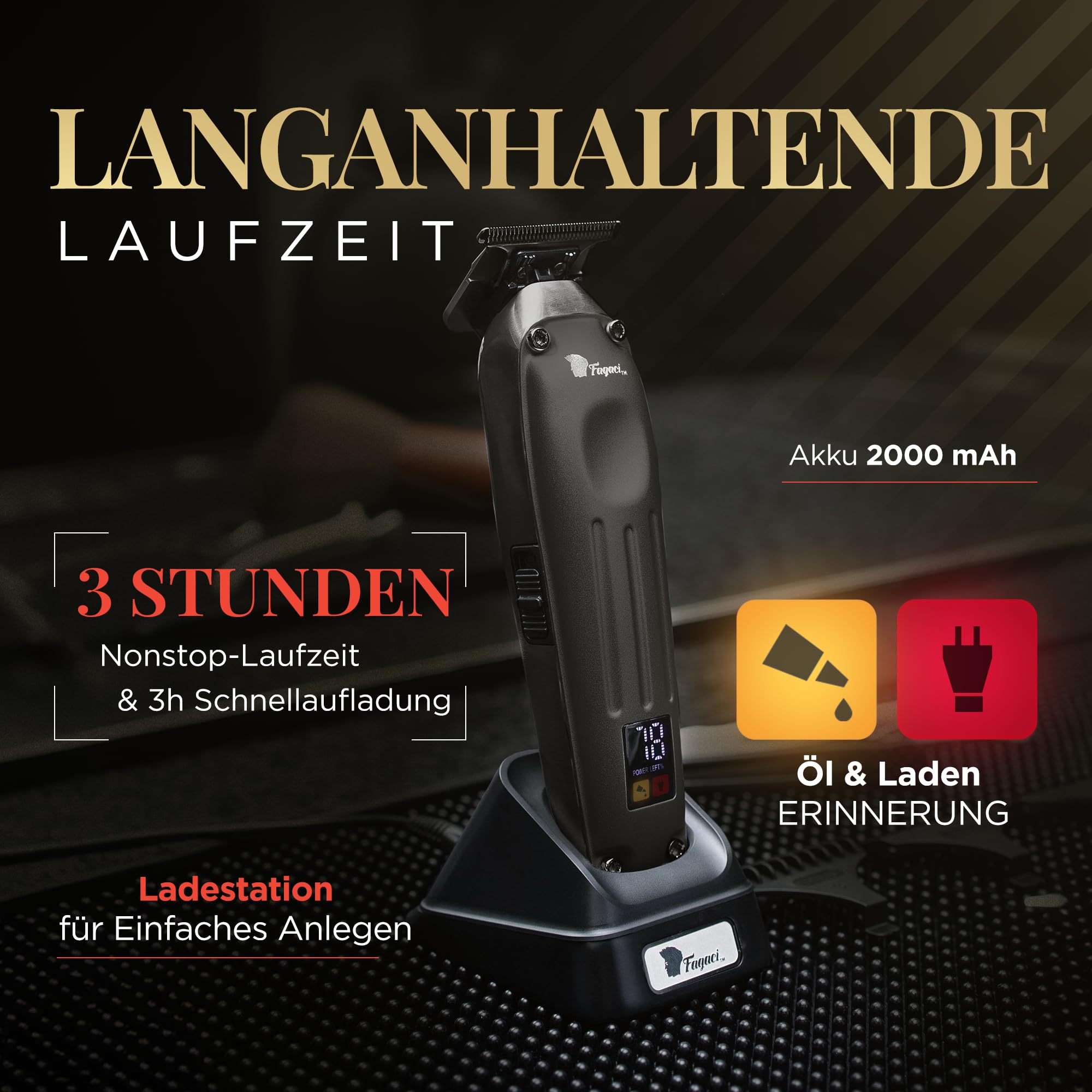 Fagaci Profi Zero Gap Haartrimmer Herren, 5-Fach längere Schärfe Konturen Haarschneidemaschine 0 mm, Haarschneider Herren Akku Mit Bürstenloser Motor, Detailer Haar Trimmer & Konturenschneider