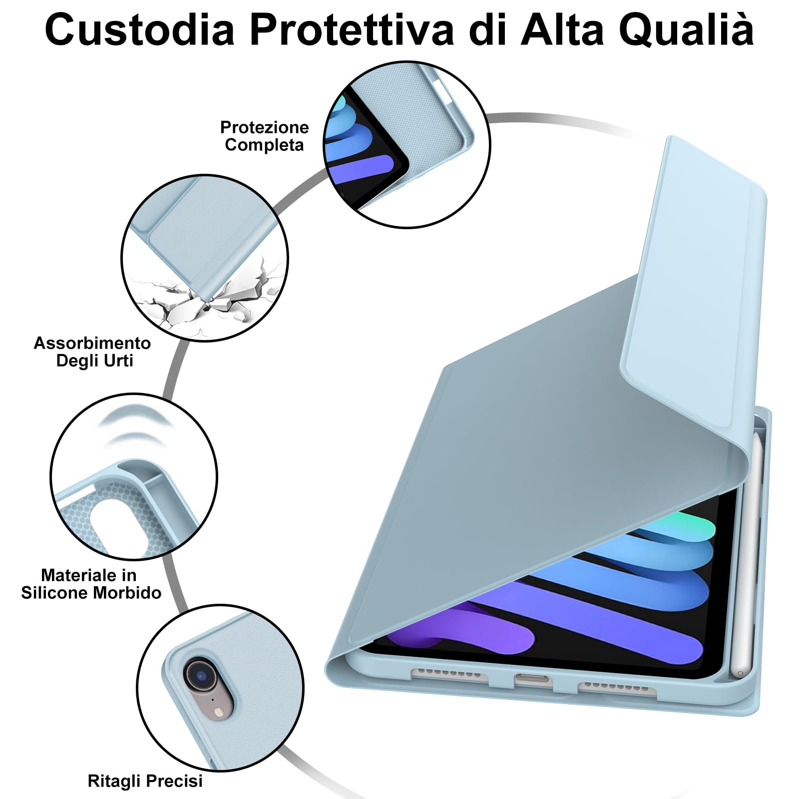 Clavier Bluetooth Magnétique Pour IPad Mini 6/7 (8,3") - Avec étui Et Fente Stylo, Azur