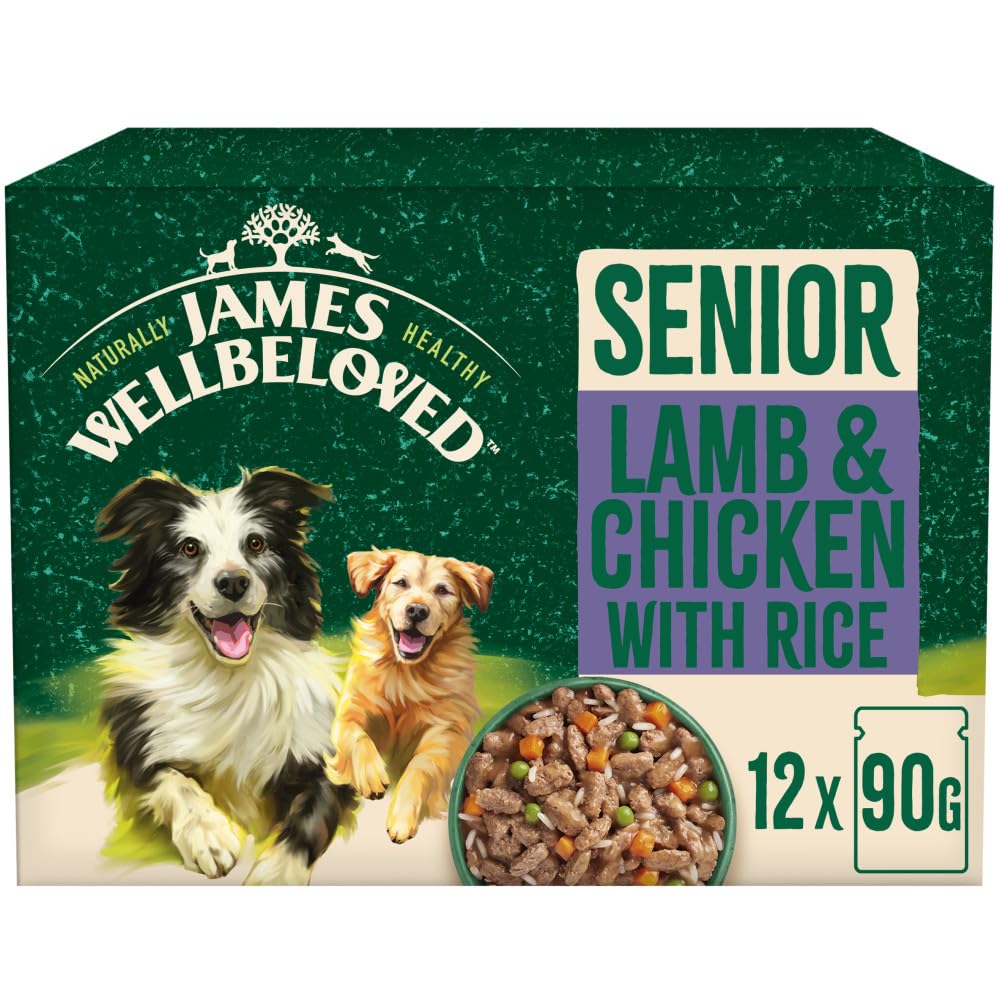12 x 90g James Wellbeloved Senior Wet Dog Food Pouches Lamb, Chicken in Gravy