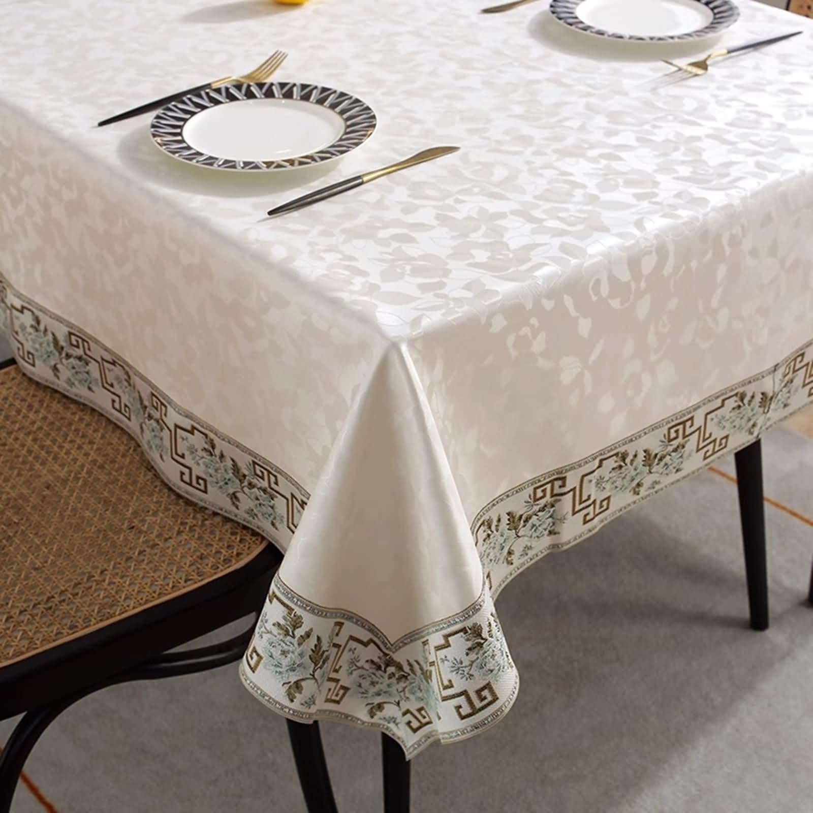 Nappe rectangulaire 100x160 cm en cuir PU imperméable imprimé fleuri Beydodo