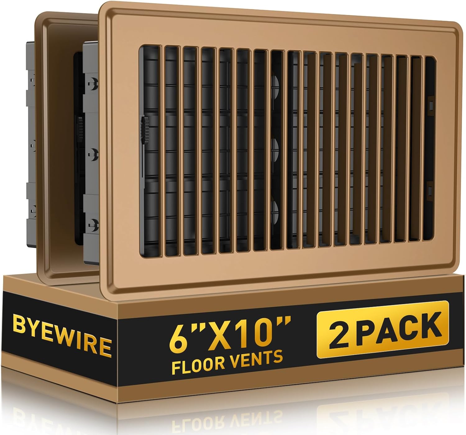 6x10 Floor Register, Heavy Duty Steel Walkable Floor Vents Covers, Adjustable Air Supply Lever Register Vent Cover for Home Floor and Wall, Fits 10x6 and 6x10 Duct Opening, 2 Pack, Brown 6'' X 10'' 2 Pack