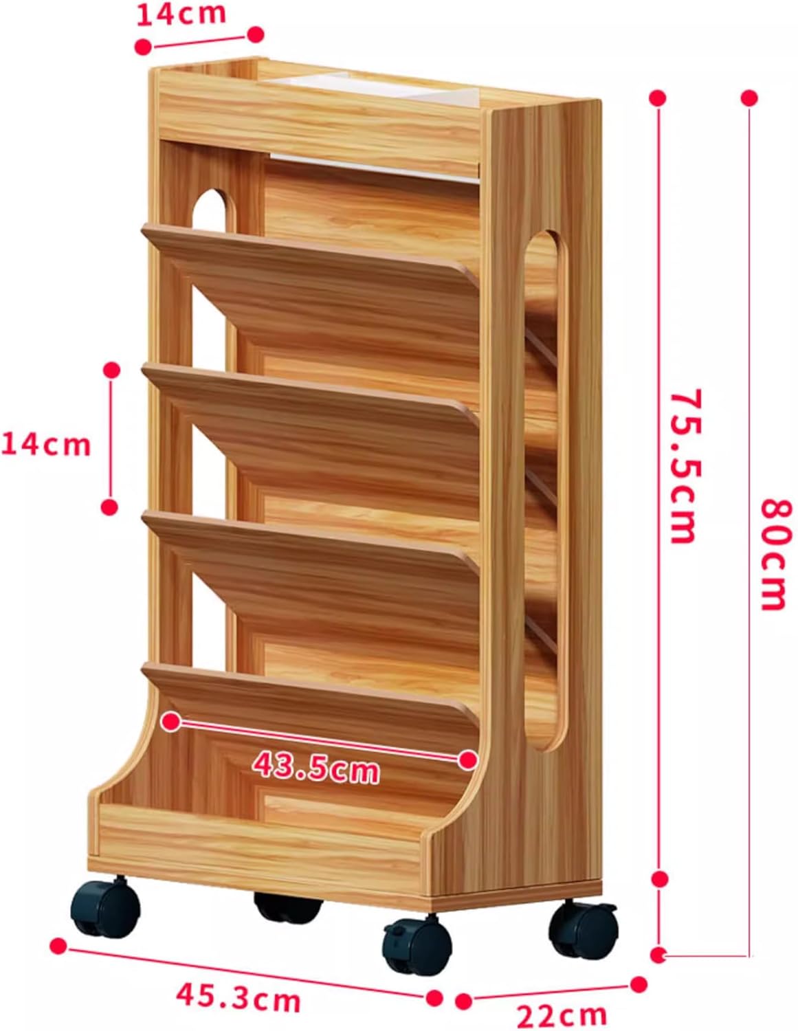 Rolling Storage Cart Organizer, 6-Tier Movable Bookshelf for Office, Dorm, Classroom Utility