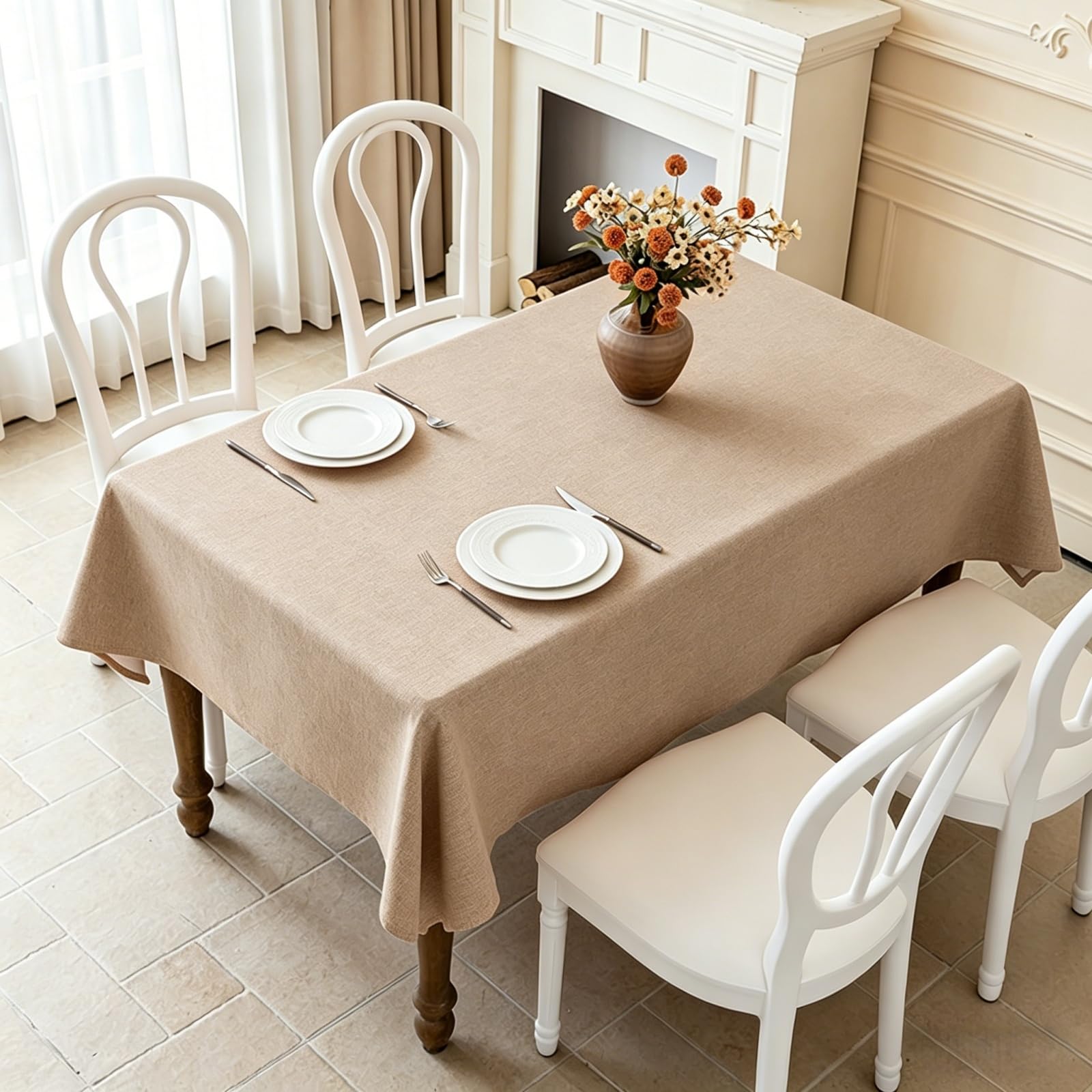 Mantel Mesa Rectangular 110 x 170 cm Impermeable y Lavable Exterior Mesa Durabilidad y Fácil Limpieza para Comedor, Cocina, Cumpleaños, Festivos, Fiesta, Picnic, Caqui