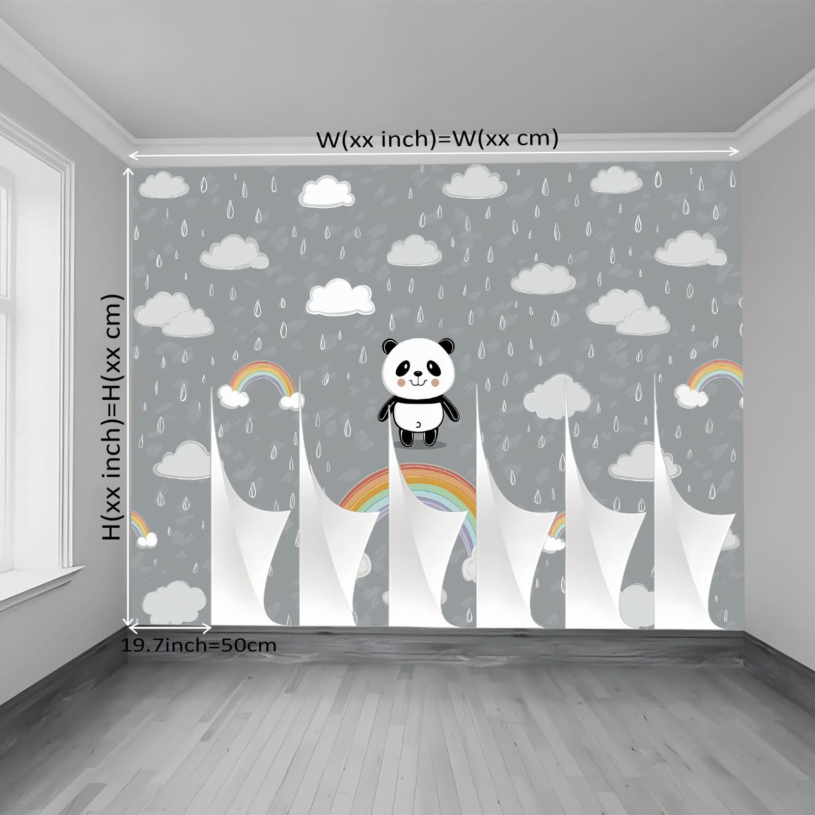 Wolke Regentropfen Tier Panda Grau Vlies Wandbild
