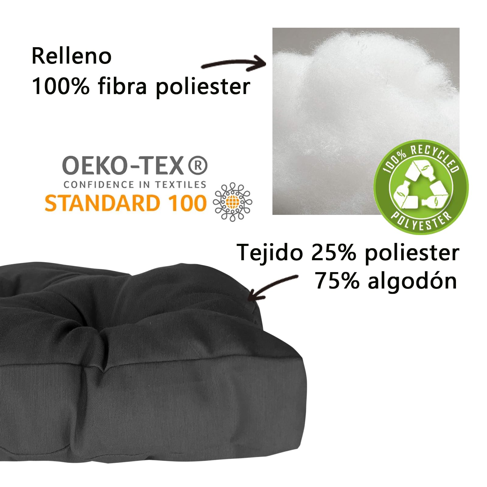 MORE FREE-Pack 6 Cojines para Silla,Cojin de Asiento Decorativo Funda de Poliéster y Relleno de Fibra Hueca 45x45x5cm,Ideal para Comedor, Terraza, Salón y Restaurante (Negro, Pack 6)