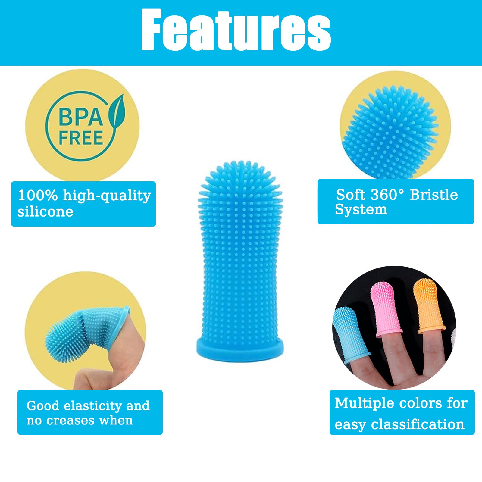32Pcs 4Colors Dog Finger Toothbrush Set of 32 Silicone Pets Teeth Cleaning Toothbrush Kit 360º Finger Toothbrush for Dogs & Small Pets Dental Care - Image 4