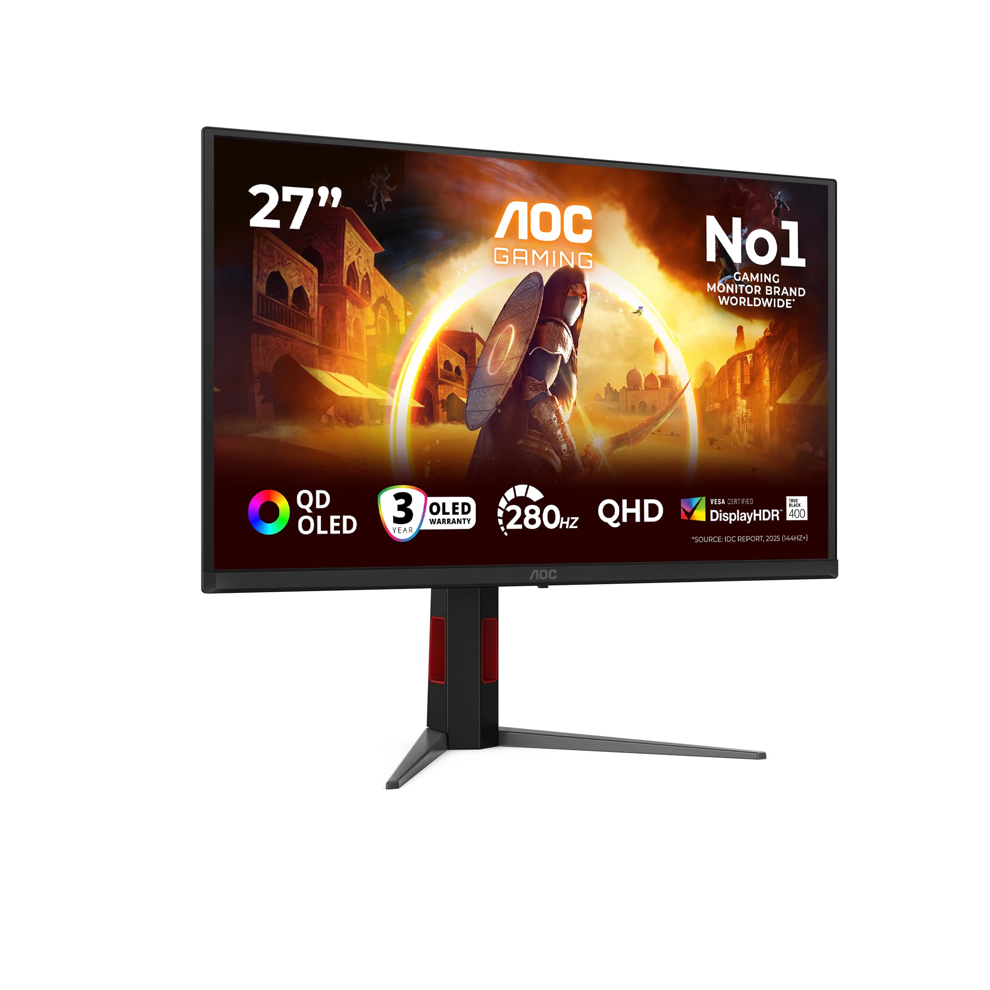 AOC Q27G4ZD 27 inch WQHD Monitor 280Hz, QD-OLED Panel, 0.03ms GtG, Adaptive Sync, HDR400 TrueBlack, G-Sync Compatible, Height Adjustment, (2560x1440 HDMI 2x 2.1 DP 1x 1.4 USB Hub) Black