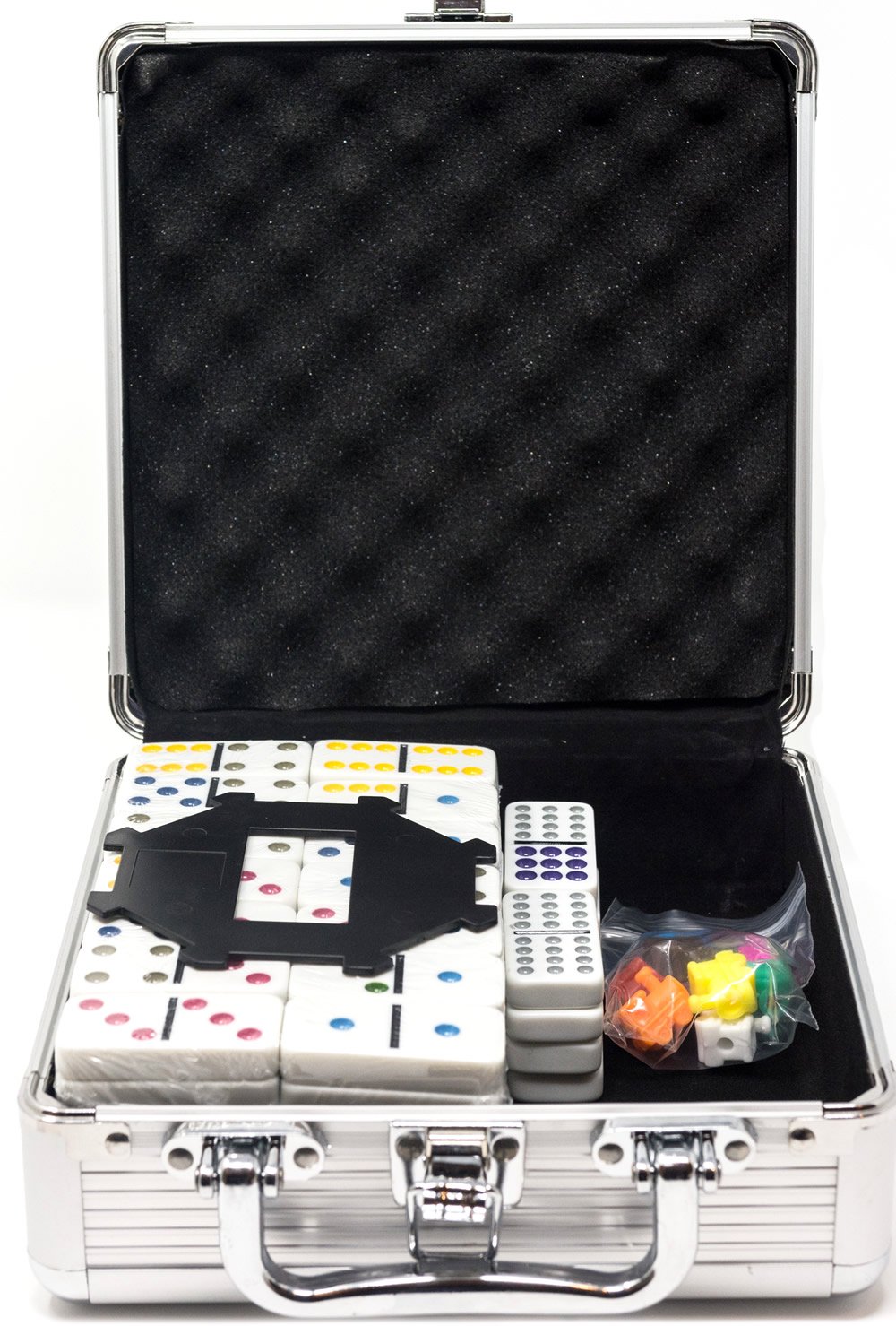 Brimtoy Mexican dominoes Double 12s in aluminium case.