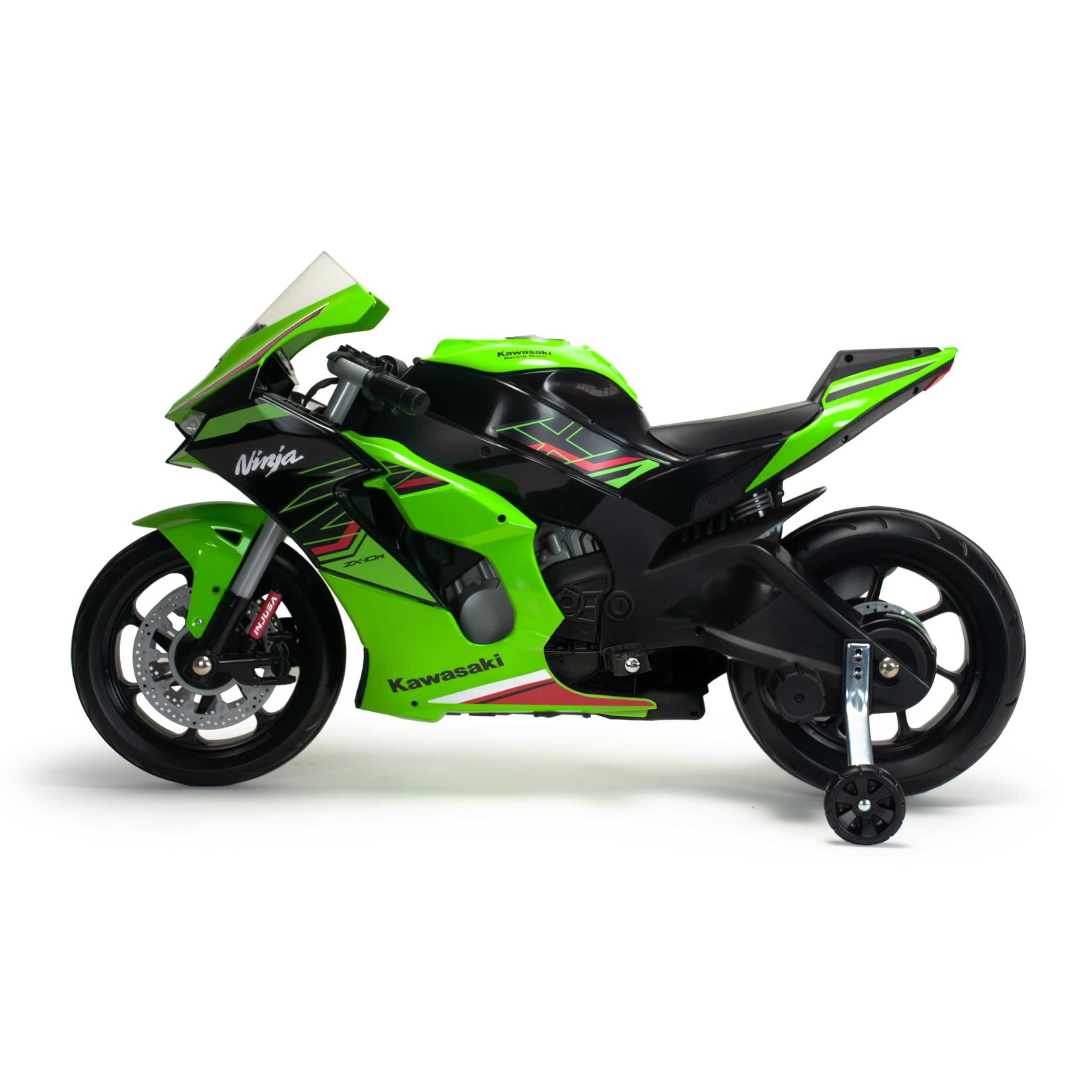 INJUSA Elektrisches Motorrad für Kinder 3-6 Jahre Kawasaki Ninja 12V - Laufzeit 2h - Lichter - Geräusche - MP3 - Stützräder - Handgas - 6 km/h - INJUSA