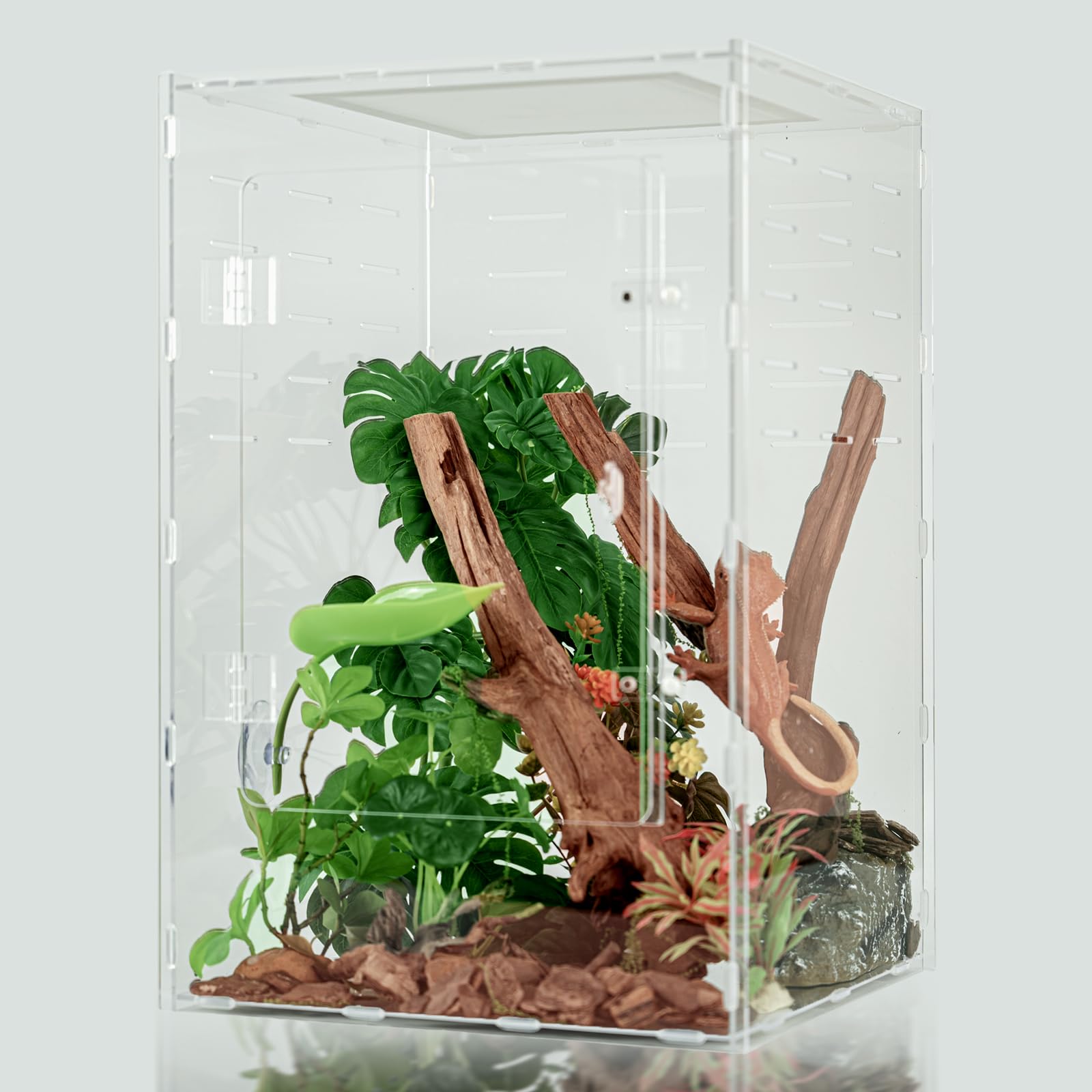 12x12x18 Reptile Tank 10 Gallon – Acrylic Reptile Enclosure Terrarium for Crested Gecko, Lizards, Spiders & Snakes – Clear Lizard Habitat Terrarium