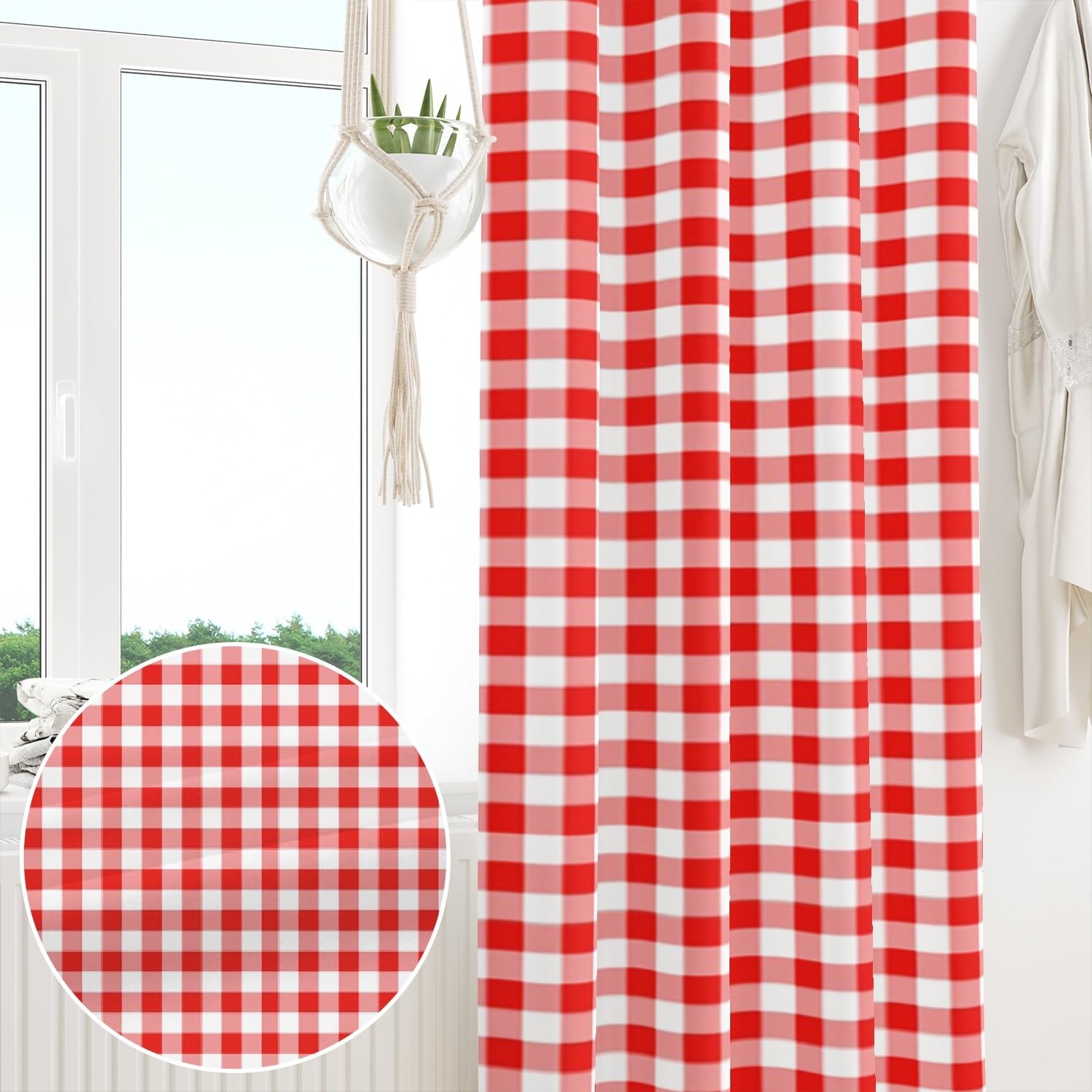117x183cm Plaid Rideau à œillets Chiffon Buffalo Rouge et Blanc Classique Vichy Vintage Carrés Motif Ferme Rideaux occultants à œillets pour Chambre à Coucher et Salon,2 Panneau