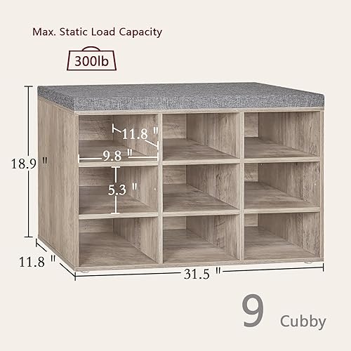 Miniatura 65 de DINZI LVJ Banco organizador de zapatos con cojín, zapatero de 9 cubos y estantes ajustables, multifuncional, para salas de estar, dormitorio, Gris