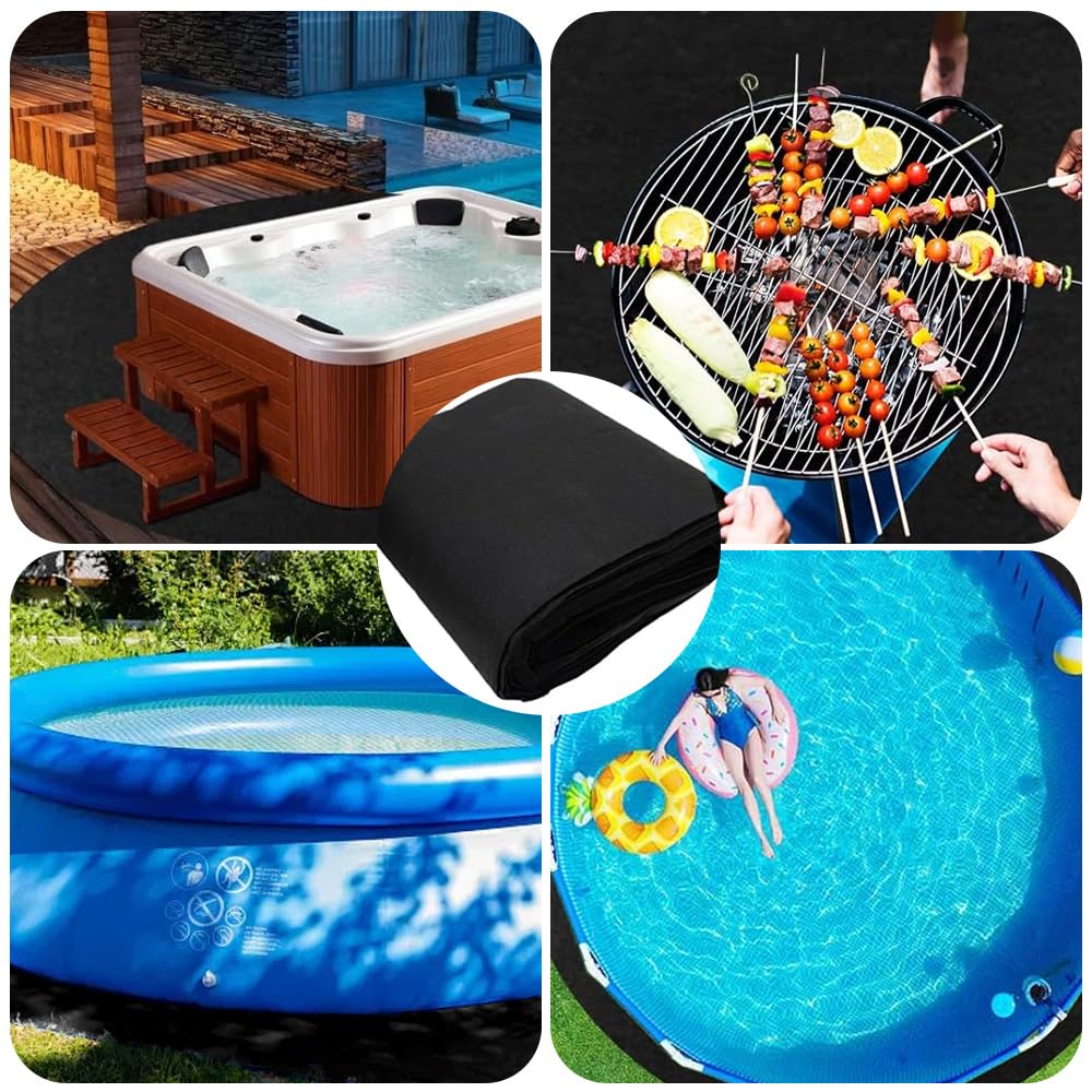 Pool Unterlage Outdoor, 12ft Poolmatten Schutzboden, Poolunterlage Rund, Pool Bodenschutzmatte, Faltbarer Poolmatten, Bodenschutzmatte für Aufstellpools, Schwarz
