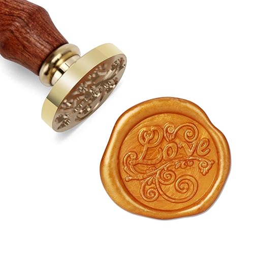 Mceal Sello de cera, sello de latón con mango de madera, amor