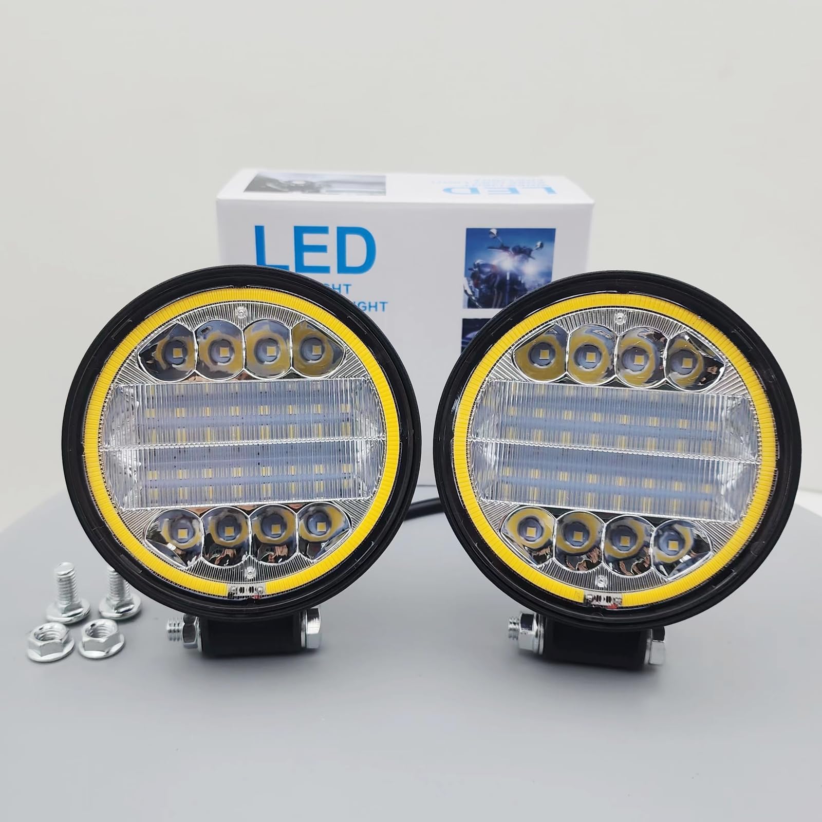 Fari LED Trattore con anello Ambra Halo, 4,5 pollice 96W 12000LM Rotonde Faretto LED 12V 24V Faro da Lavoro Fuoristrada IP67 per Trattore 4x4 SUV UTV ATV, 2 Pezzi