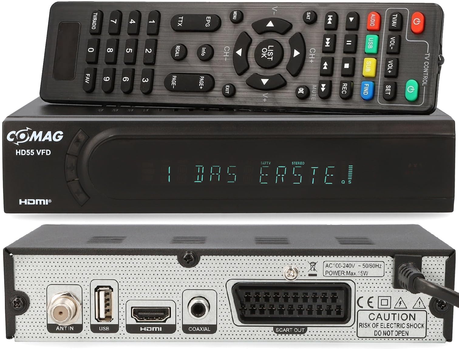 Comag HD 55 VFD Sat- Receiver Full HD 1080p, HDMI & SCART, Unicable Unterstützung, VFD Display, vorinstallierter Satelliten Receiver Astra/Hotbird