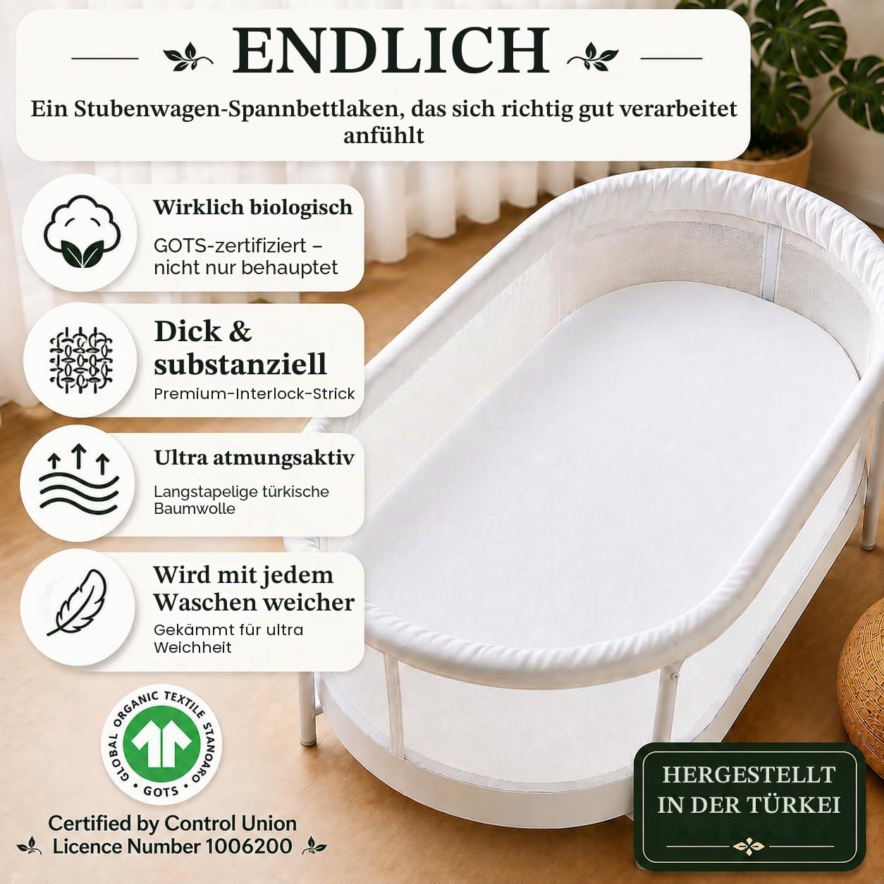 Spannbettlaken für Maxi-Cosi Iora – GOTS-ZERTIFIZIERTES Bio-BETTLAKEN 50x83-80x50 89x50 2er-Set, Luftig & Kühlend – 190GSM Bio-Baumwolle– Für Iora Air, Tori, Beistellbett,Next2Me 90x50
