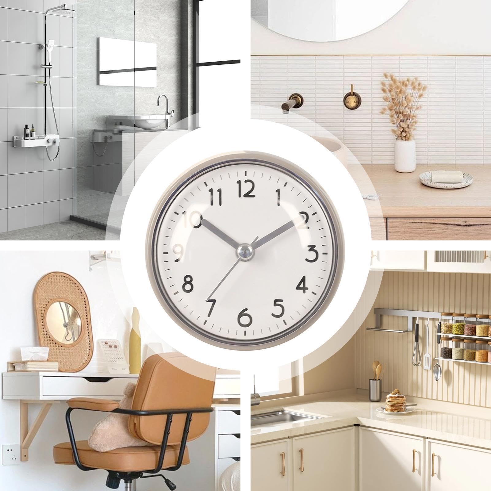 Reloj de Baño Impermeable | A Prueba De Agua con Alarma Moderna A Pilas,Reloj Pequeño de Baño para Pared con Tamaño 7.5 cm - para Casa Oficina Dormitorio Sala Cocina Espejo Y Ducha