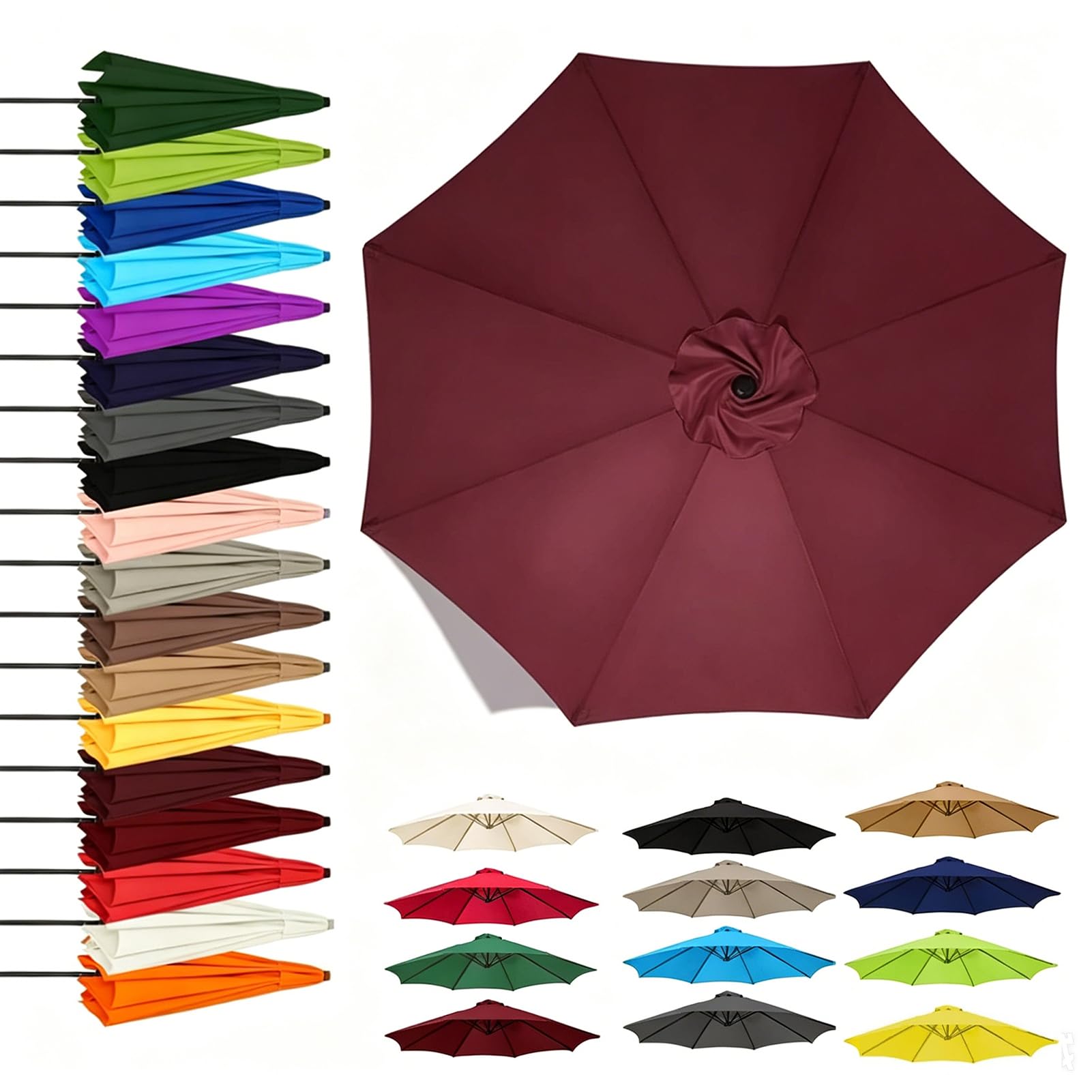 Zapasowy pokrowiec na parasol przeciwsłoneczny, 2-4 m, 6/8 wsporników, pokrowiec na parasol rynkowy i parasol przeciwsłoneczny do ogrodu, na basen, plażę, taras i balkon, 270 cm, 8 żeber