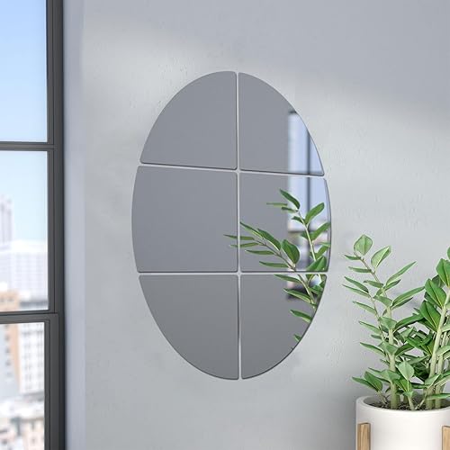Miniatura 6 de Paquete de 6 calcomanías acrílicas de espejo para pared, azulejos ovalados autoadhesivos, calcomanías de espejo irrompibles, hojas de espejo