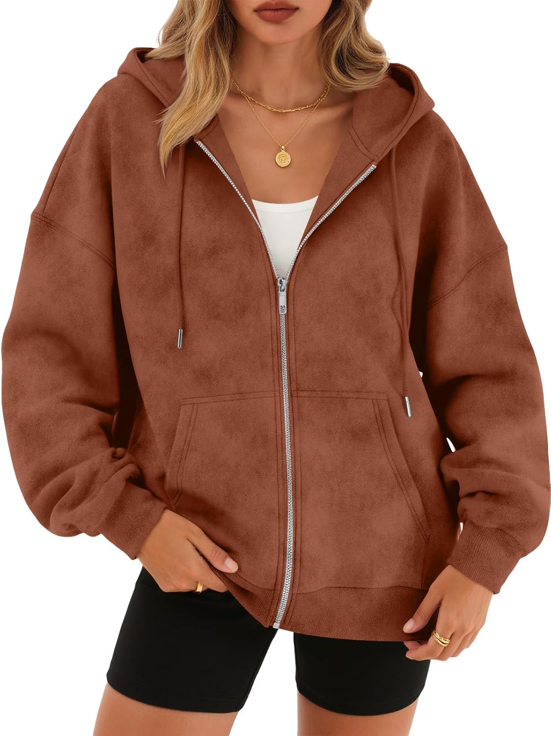 Trendy Queen Zip Up Hoodies for Women Oversized Acid Wash Sweatshirt Winter Fashion Jacket Cute Y2k Fall teen girls pullover