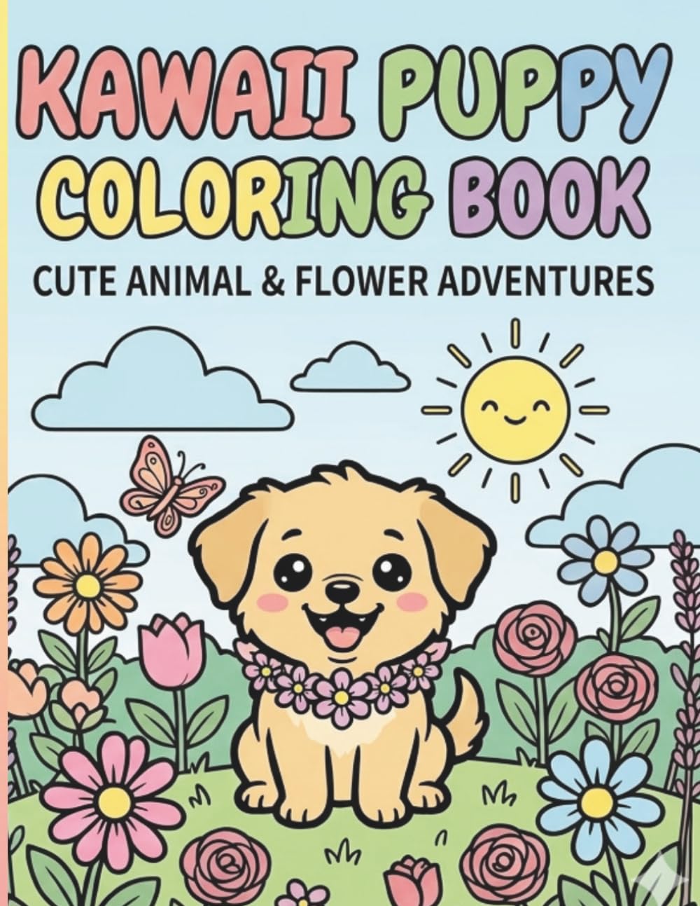 Kawaii Puppy Coloring Book: Cute Dogs, Flowers & Easy Relaxing Pages