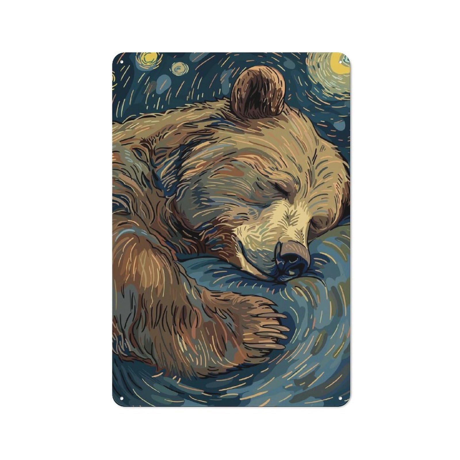 Junmoney Sleeping Bear In Starry Night Style Retro-Style Metal Plaque 30X20cm For Garage Or Workshop, For Garage, Workshop And Man Cave Decoration