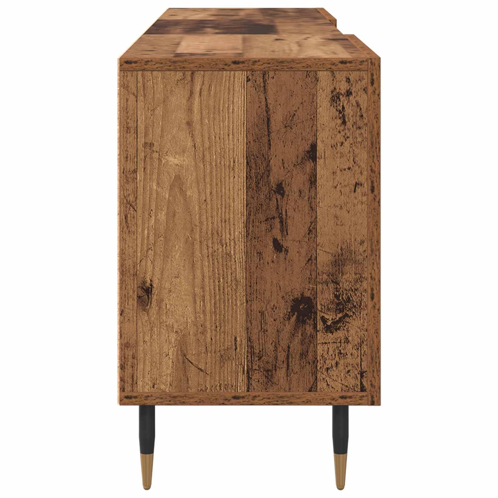 Mobile TV in legno ingegnerizzato con finitura in legno vecchio 150 x 30 x 50 cm con ante a cerniera e maniglie dorate, ideale come credenza moderna per soggiorno, camera o zona gaming