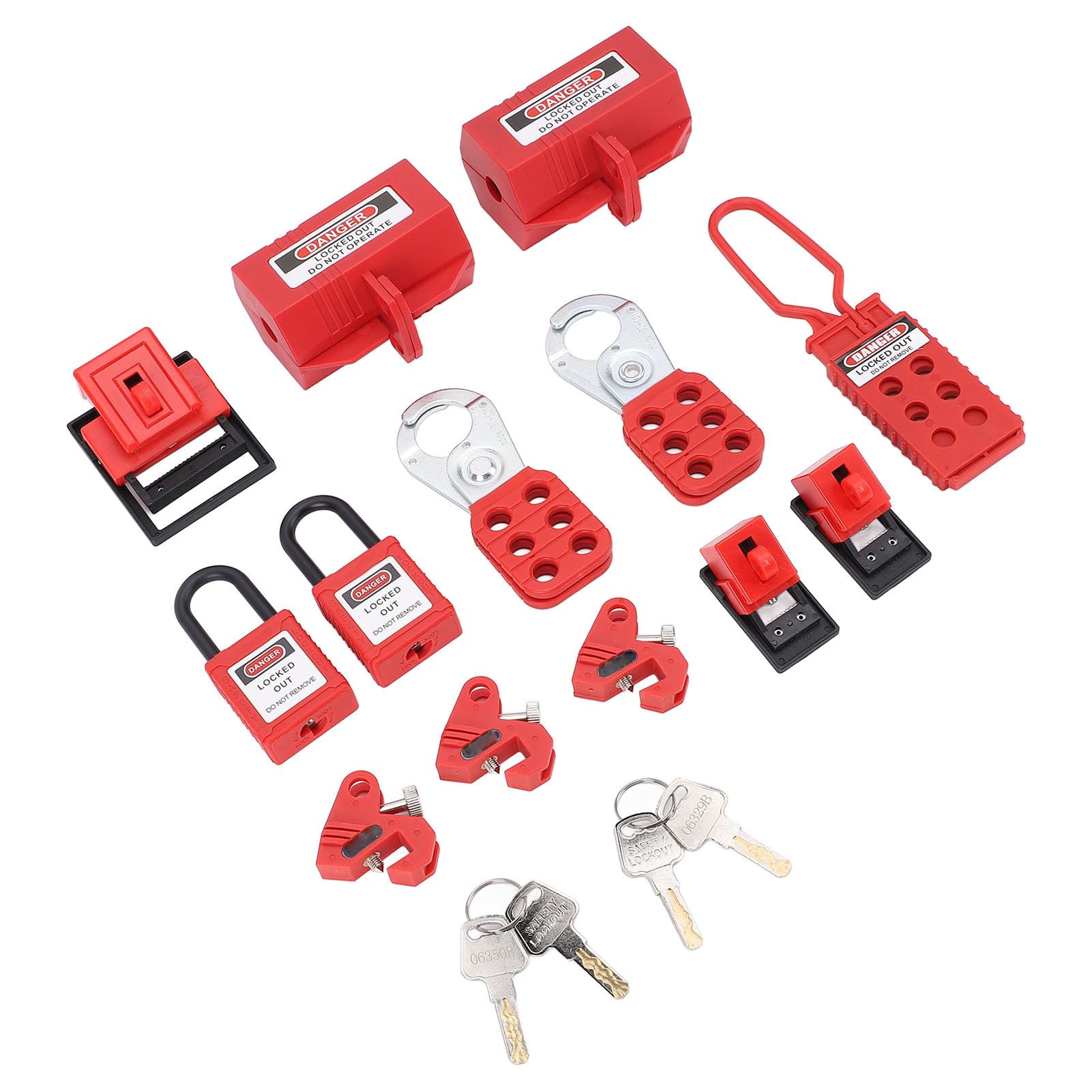 Kit de Bloqueo y Etiquetado, Kit Loto de Seguridad Eléctrica que Incluye Bloqueo de Disyuntor con Abrazadera, Candados, Cerrojos, de Enchufe, Cable, Válvula de Bola, Caja de Herramientas,