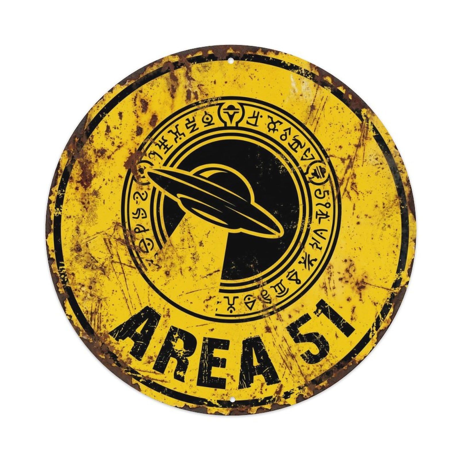 Vintage Alien Area 51 Portal Gateway Metal Tin Sign Plaque Wall Decor for Cafe, Club, Garden Round Metal Poster 8x8Inch