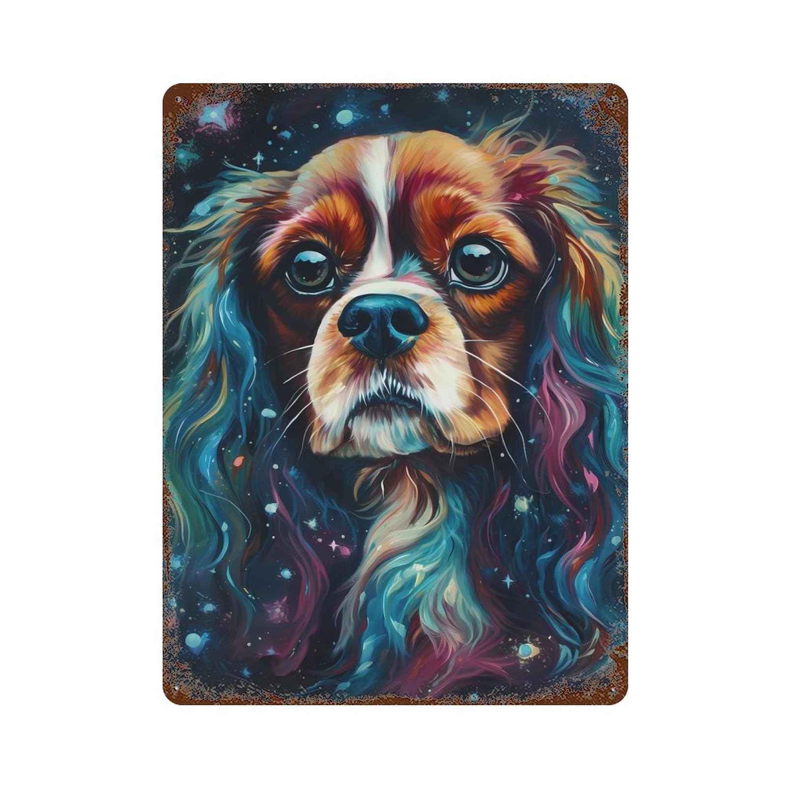 Rust Effect Cavalier King Charles Span Rusty Metal Tin Sign 15.7"x11.8", Rustic Home Decor for Bistro, Counter And Cafe Decor