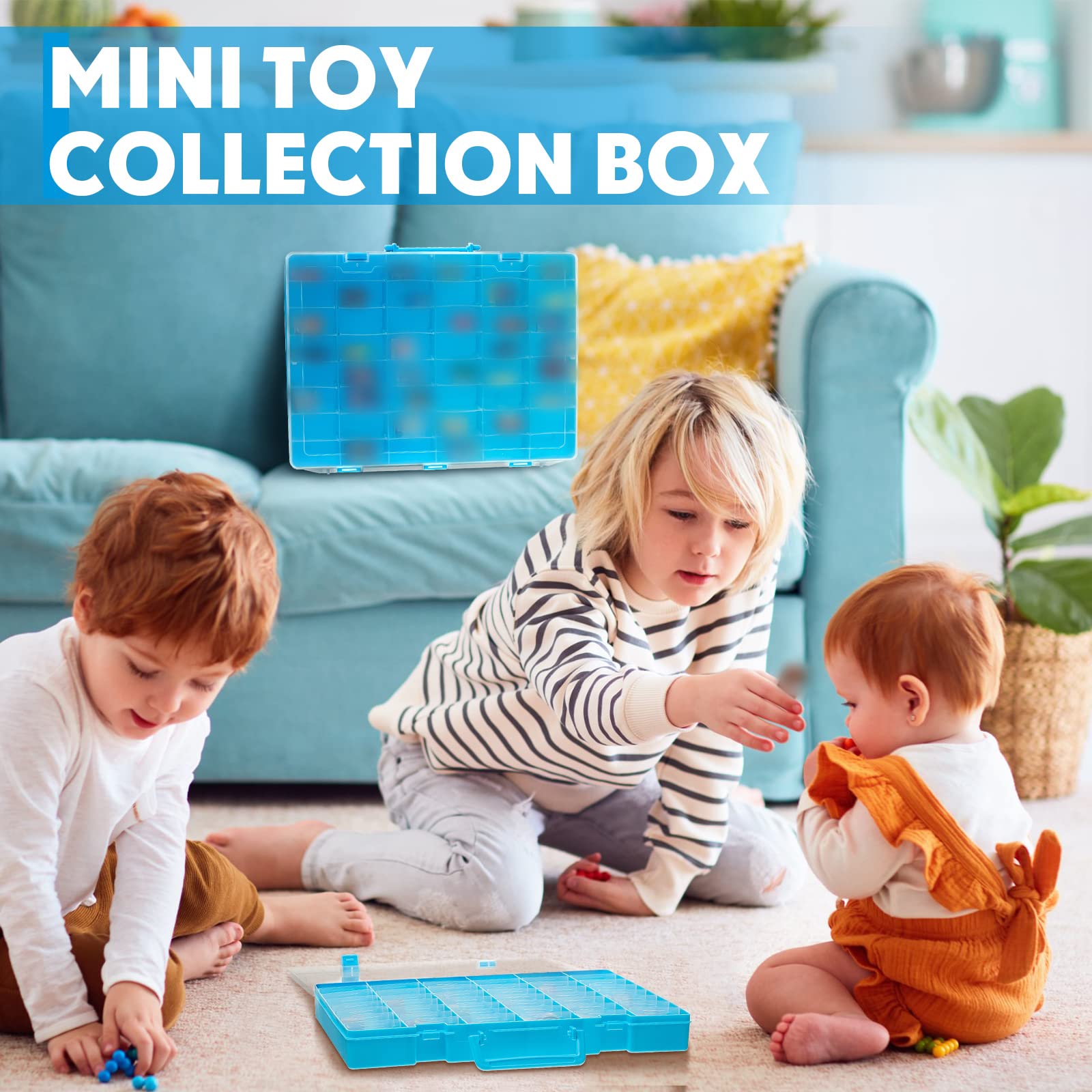 Juexica 2 cajas organizadoras de plástico transparente con 48 rejillas grandes con separadores extraíbles, compartimento ajustable, caja de almacenamiento para piezas pequeñas, manualidades, joyería