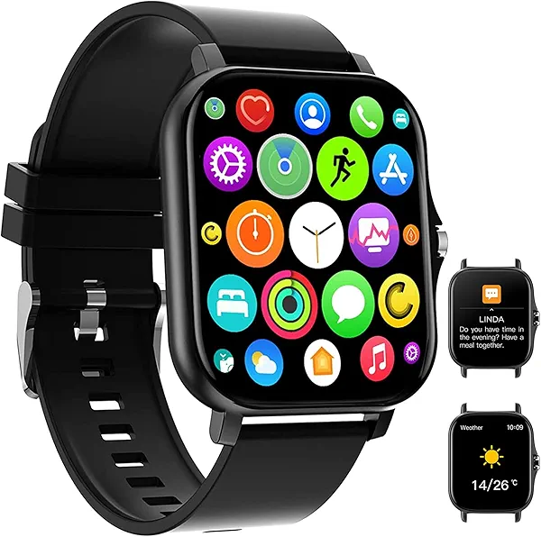 PLEIVO Smart Watch, 1.81" Upgraded Full Touchscreen Smart Watch for Android iPhones with Heart Rate Blood Pressure Monitor, Multiple Sports Fitness Tracker with Smart Watches for Women Men (Black)