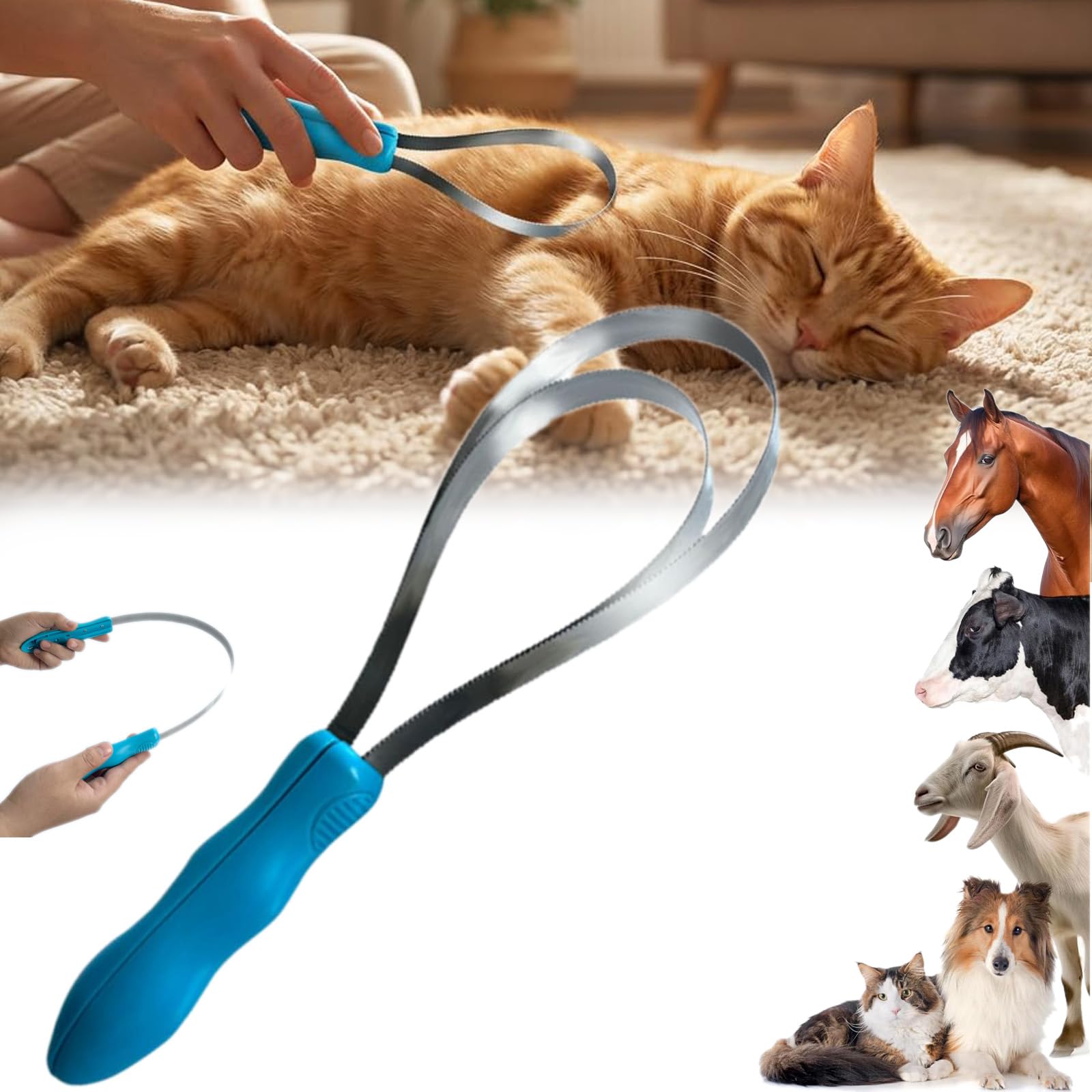 Dual Sided Shedding Blade for Cats, Dual-Sided Dog Shedding Blade,Shedding Brush with Stainless Steel Blades for Dog Coat Types with Soft Grip Handle Pet Hair Removal Tools (Double Loop)