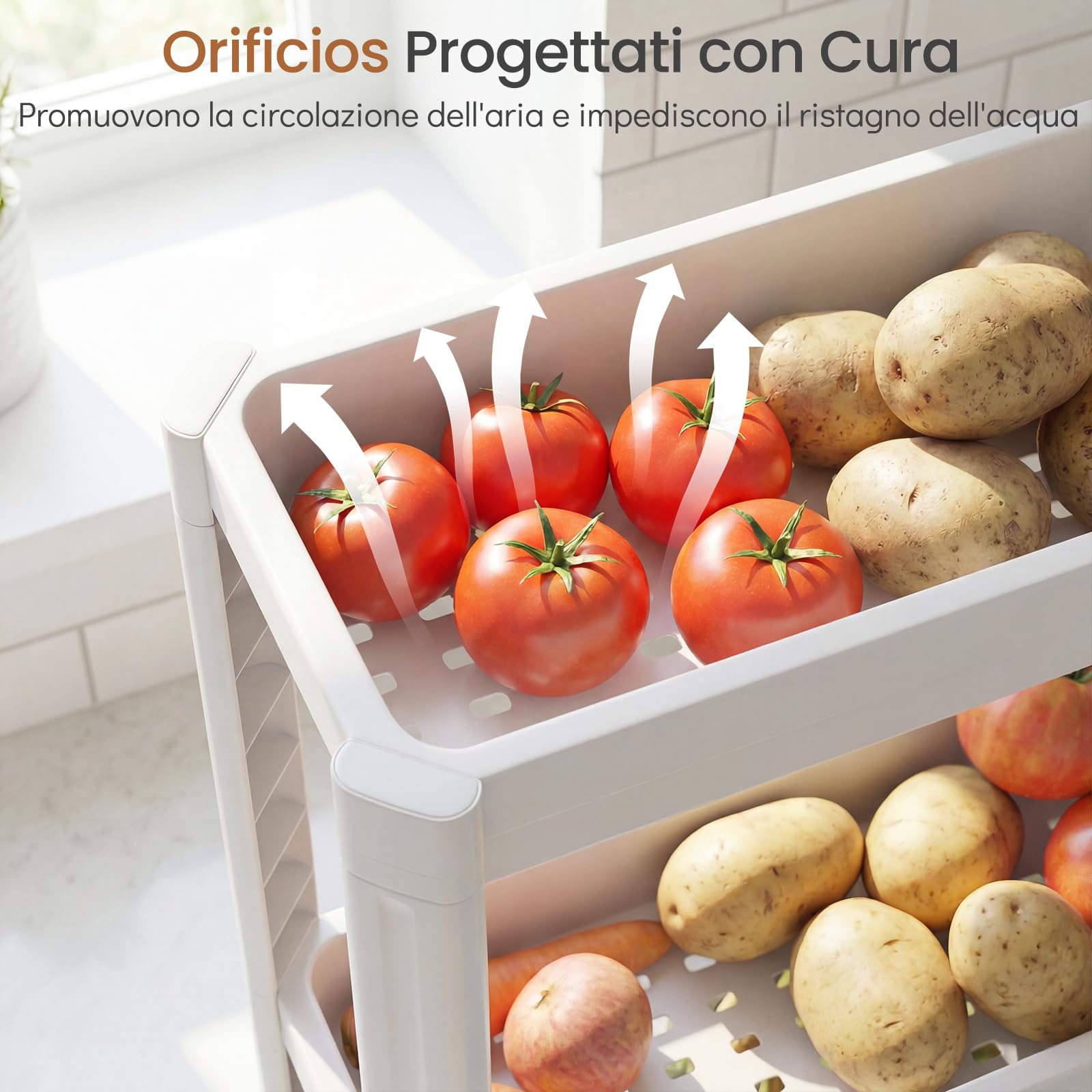 COSTWAY Carrello di Stoccaggio con Vassoi, Organizzatore da Bagno a Ripiani Aperti con Maniglie e Ruote, Carrello Sottile Salvaspazio per Cucina Lavanderia e Ufficio (5 ripiani,Bianco)