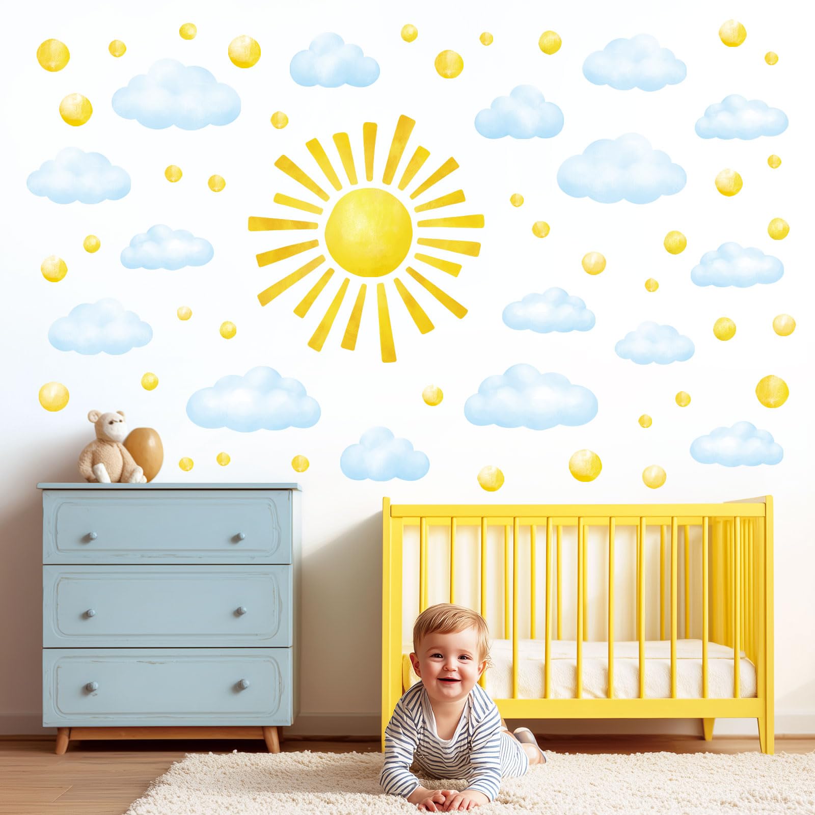 DECOWALL DS12-8079 Adesivi murali nuvola sole e punto bambini cameretta bambino carta da parati bambini bimba bimbo stencil letto asilo murale muro