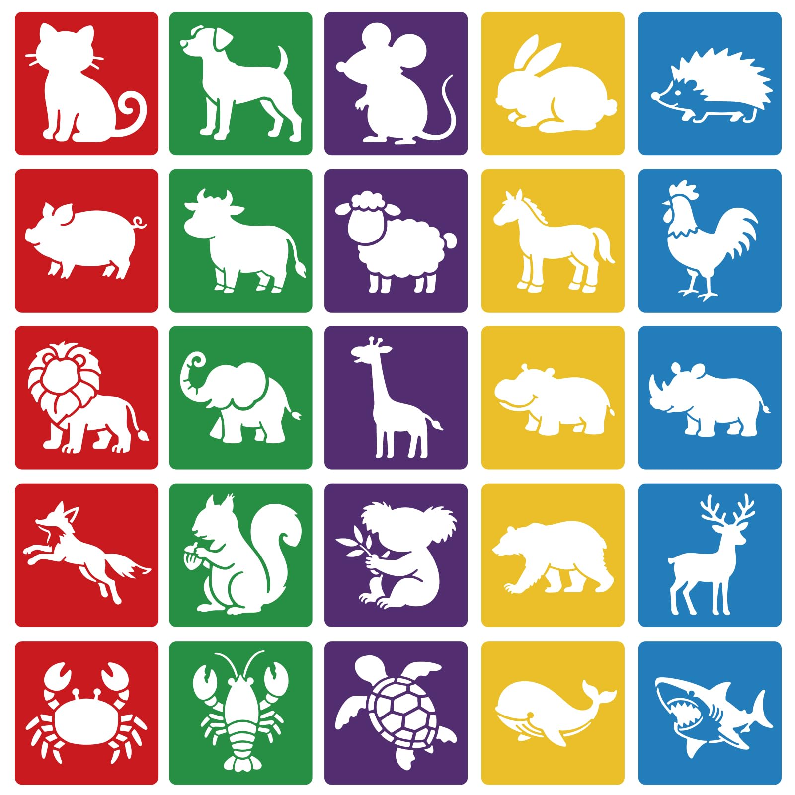 CUTHOLLOW 25 PCS Painting Stencils Sets, 20cm Reusable Washable Plastic Drawing Template Sidewalk Chalk Art Stencils Kit with Dog Cat Rabbit Animals Themed Primary Shape for Craft Room Wall Paper