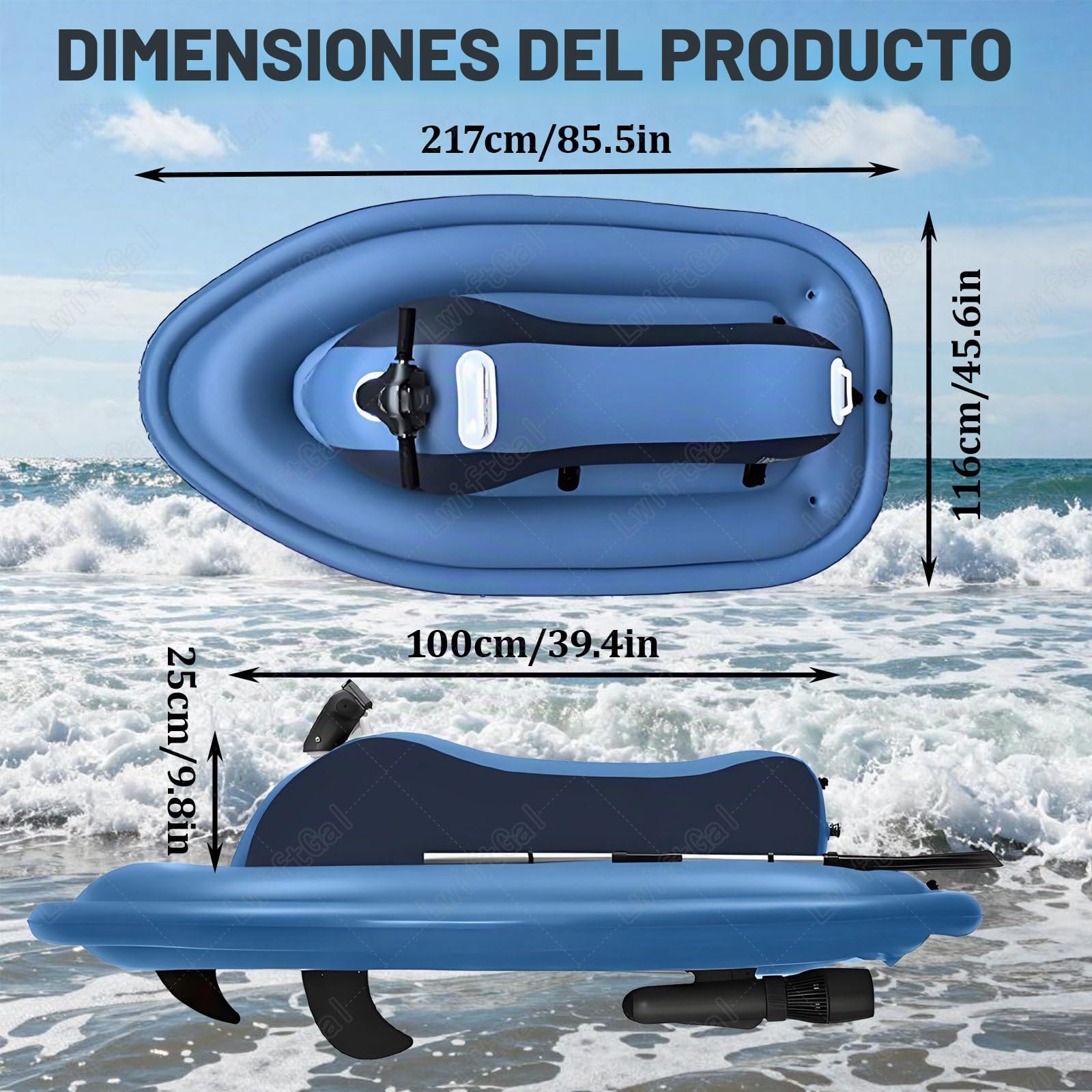 Moto Acuatica Inflable Electrica, Moto De Agua Hinchable con Motor, Moto AcuáTica, Bote Inflable con Scooter Submarino 500w, para Adultos Y NiñOs White-500W10AThruster