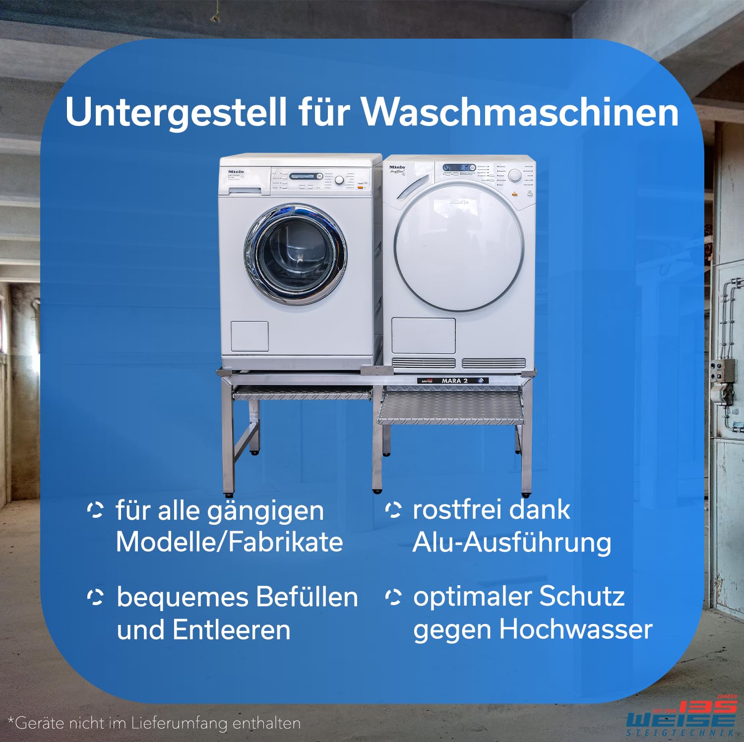 Weise MARA 2 Waschmaschinen Untergestell, Doppel-Unterbau für Waschmaschine & Trockner, 1000 kg Tragkraft, 50 cm hoch