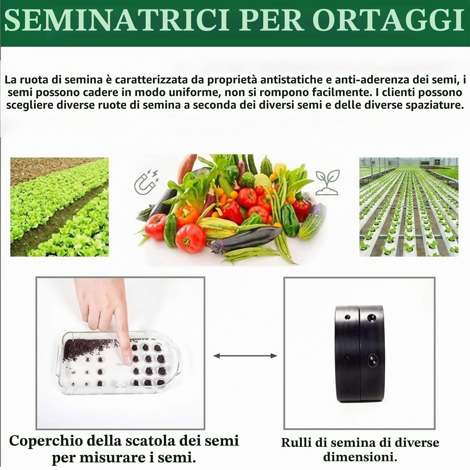 Seminatrice Manuale da Giardino — Distanza tra Le File, tra Le Piante e profondità Regolabili — Seminatrice di Precisione per Ortaggi 1RoW