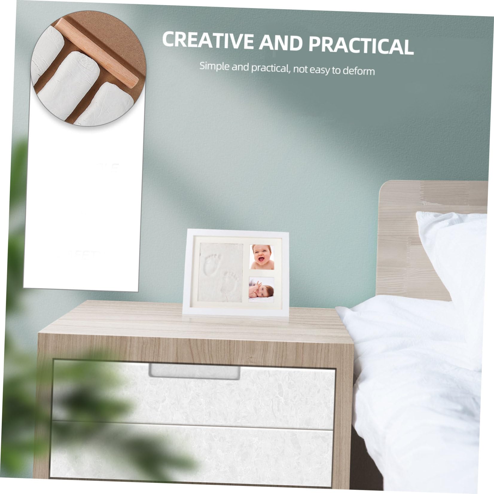 Marco de Fotos de Madera Tinta para Huella de Mano Infantil, Soporte Creativo para Exhibición en Dormitorio u Oficina, Diseño Blanco y Funcional
