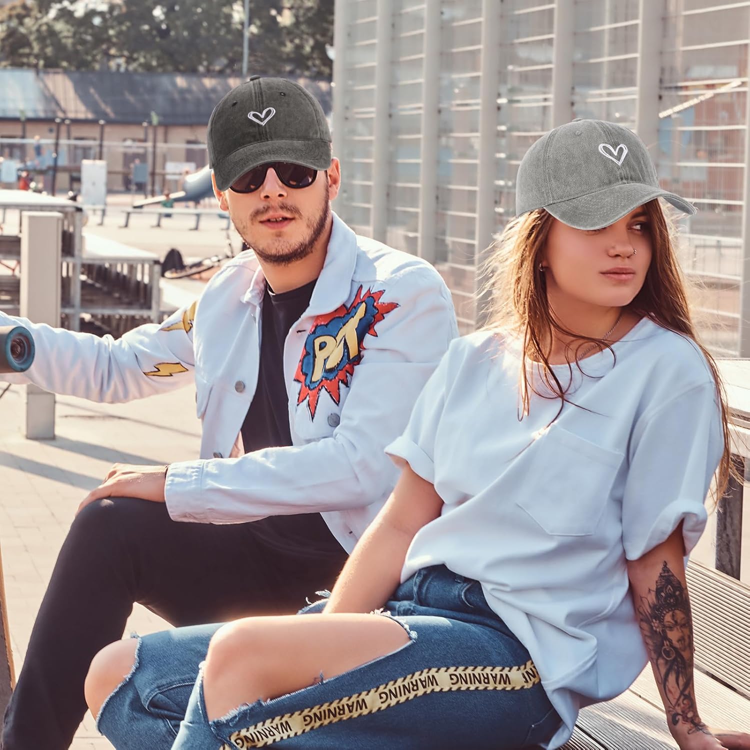 2 Pack Heart Baseball Caps for Women Men, Cute Adjustable Washed Sun Hats for Outdoor Running Golf - Image 7