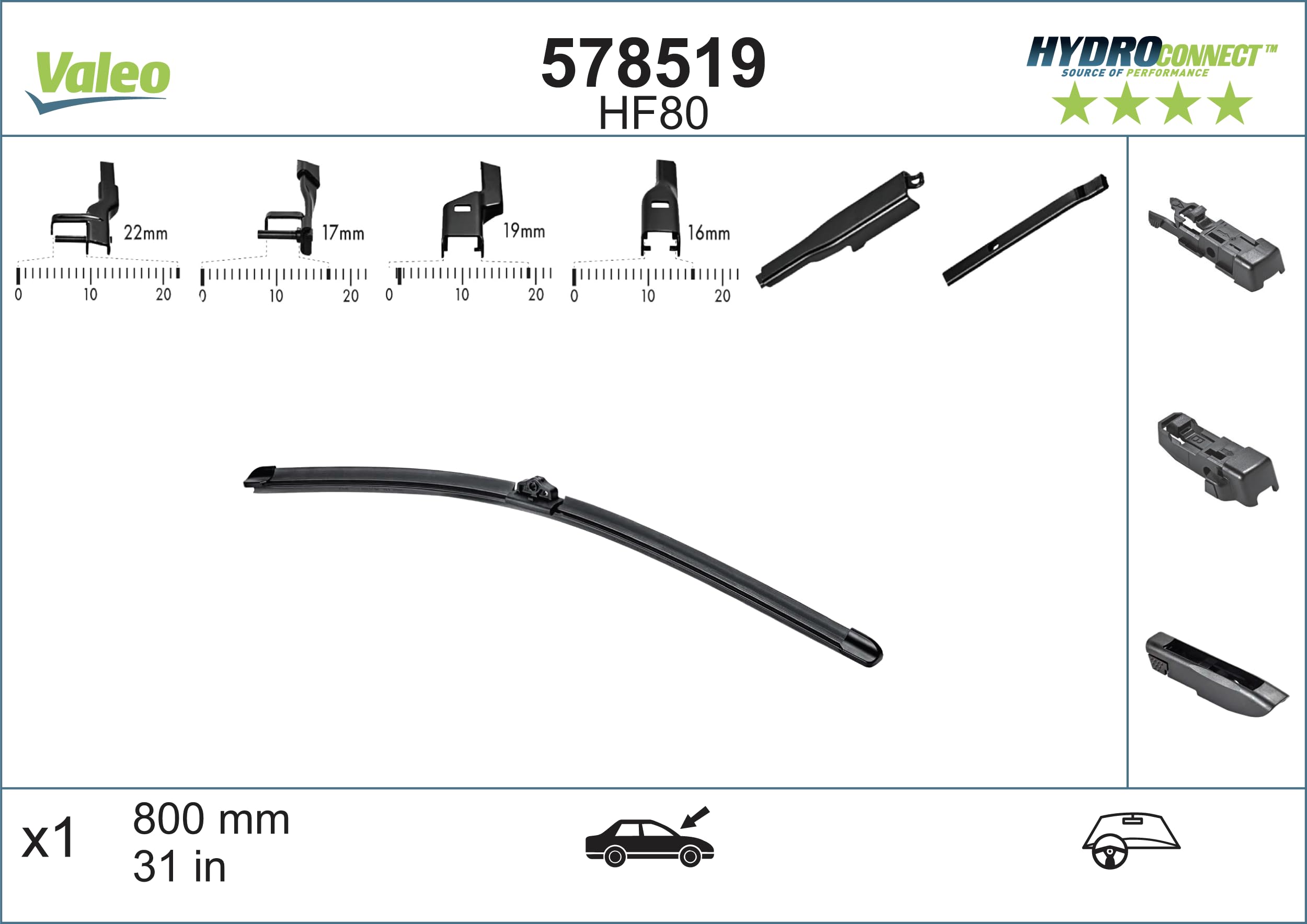 Valeo Hydroconnect Silecek Peugeot 3008 (2013-2016), 5008 (2014-2017) (800 MM) 578519