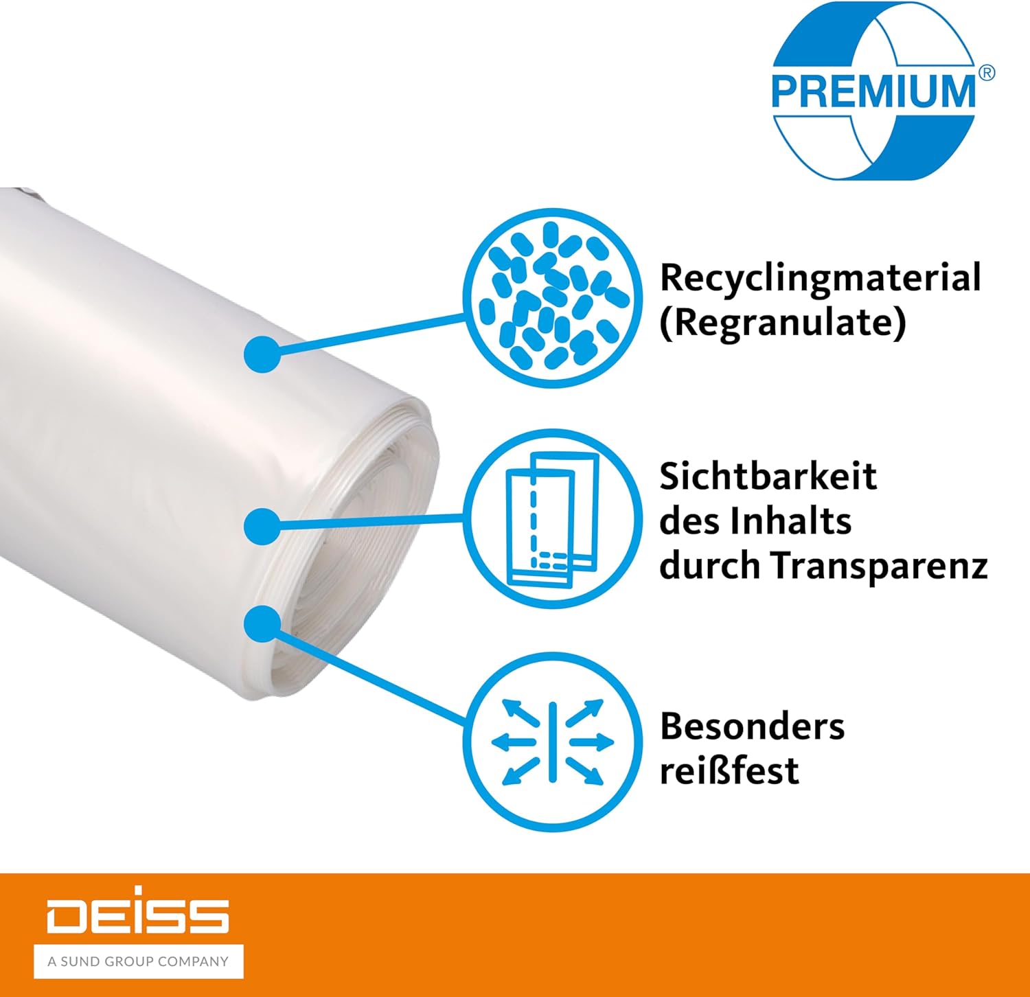 DEISS Abfallsäcke aus Recycling-LDPE 120 L - transparent - B01987KO92 | Rolle (25 Stück)
