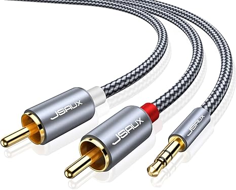 JSAUX RCA to 3.5mm Cable 6.6ft, Aux to RCA Headphone Male to Male Jack Adapter Nylon Braided 1/8 Audio Y Cord for Smartphones, MP3, Tablets, Speakers, HDTV -Grey