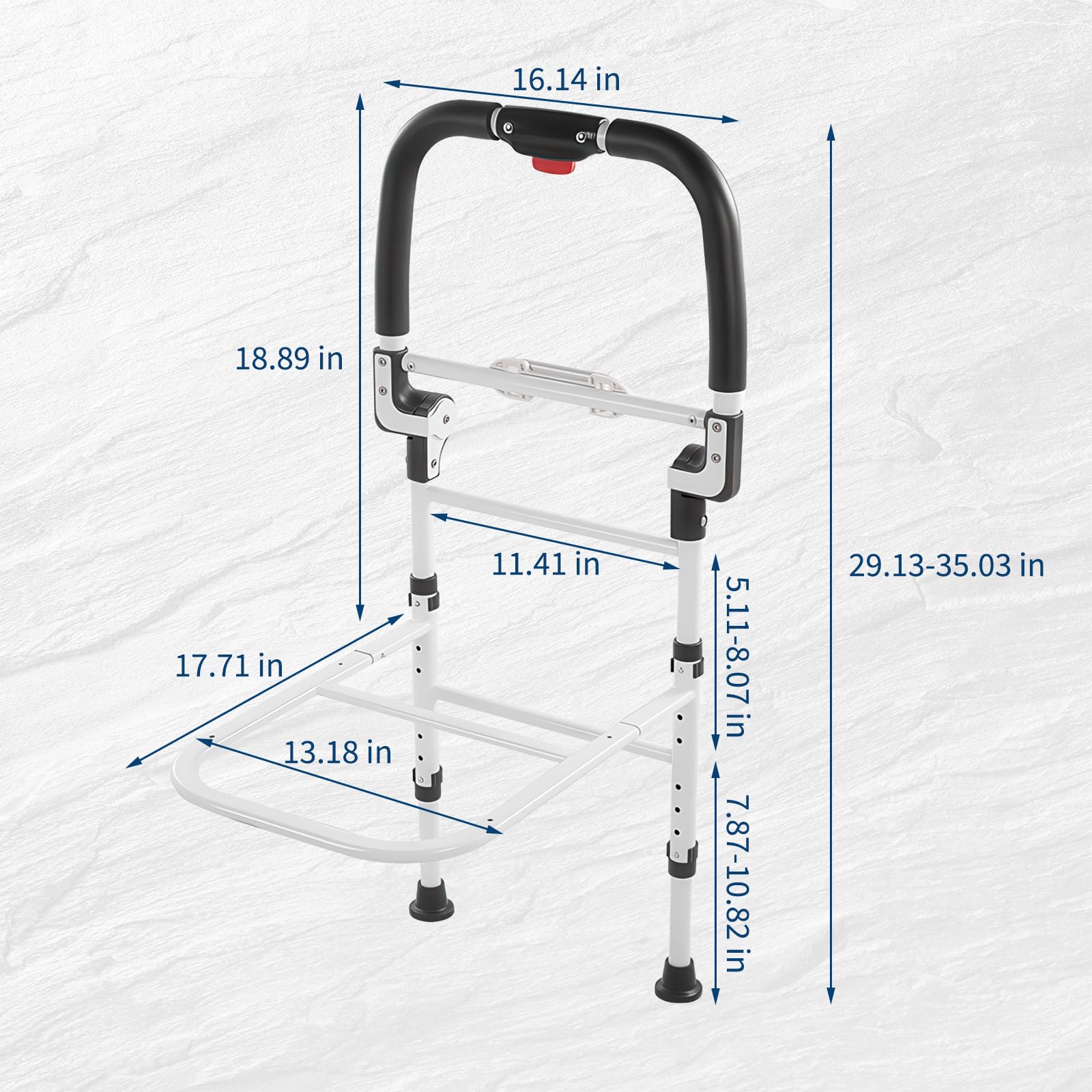Garvee Barandilla de cama para adultos mayores - Altura ajustable, plegable con patas y apoyo lateral - Estructura de acero resistente, soporta 150 kg - Luz de movimiento con 3 modos, mecanismo de