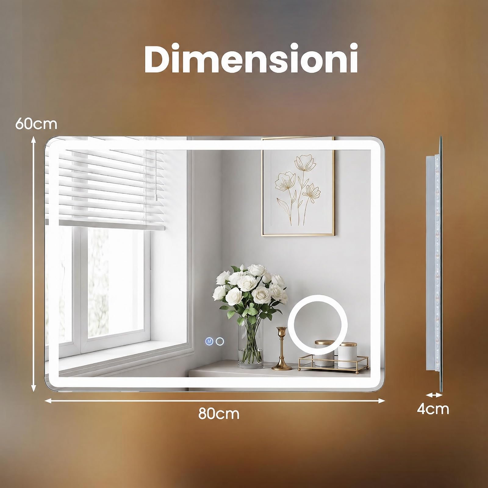 COSTWAY Specchio Bagno da Parete con Luce LED e Lente d'Ingrandimento 3X