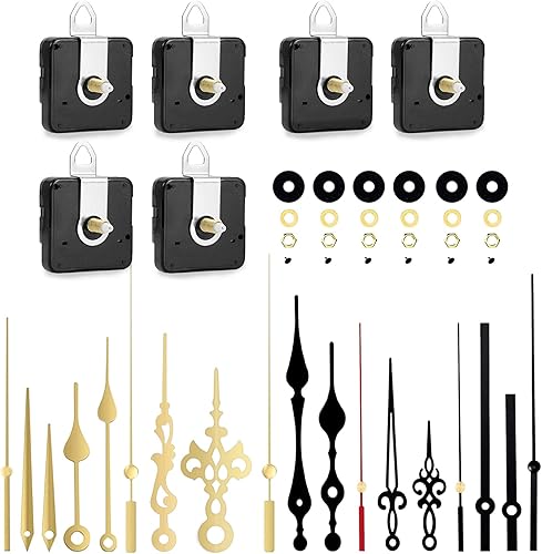 YOGINGO Kit de mecanismo de reloj de cuarzo de 6 piezas, mecanismos de reloj de pared, repuesto alimentado por batería, piezas de movimiento de