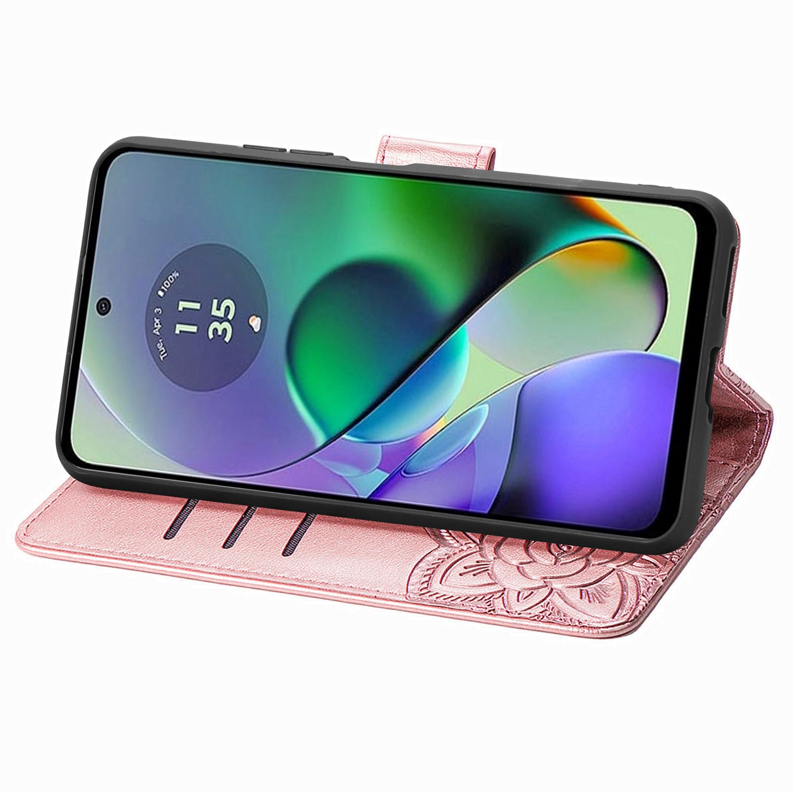 Custodia Portafoglio In Pelle PU Con Vetro Temperato Per Moto G54 5G – Cover Con Supporto, Fessura Porta Carte E Chiusura Magnetica, Nero